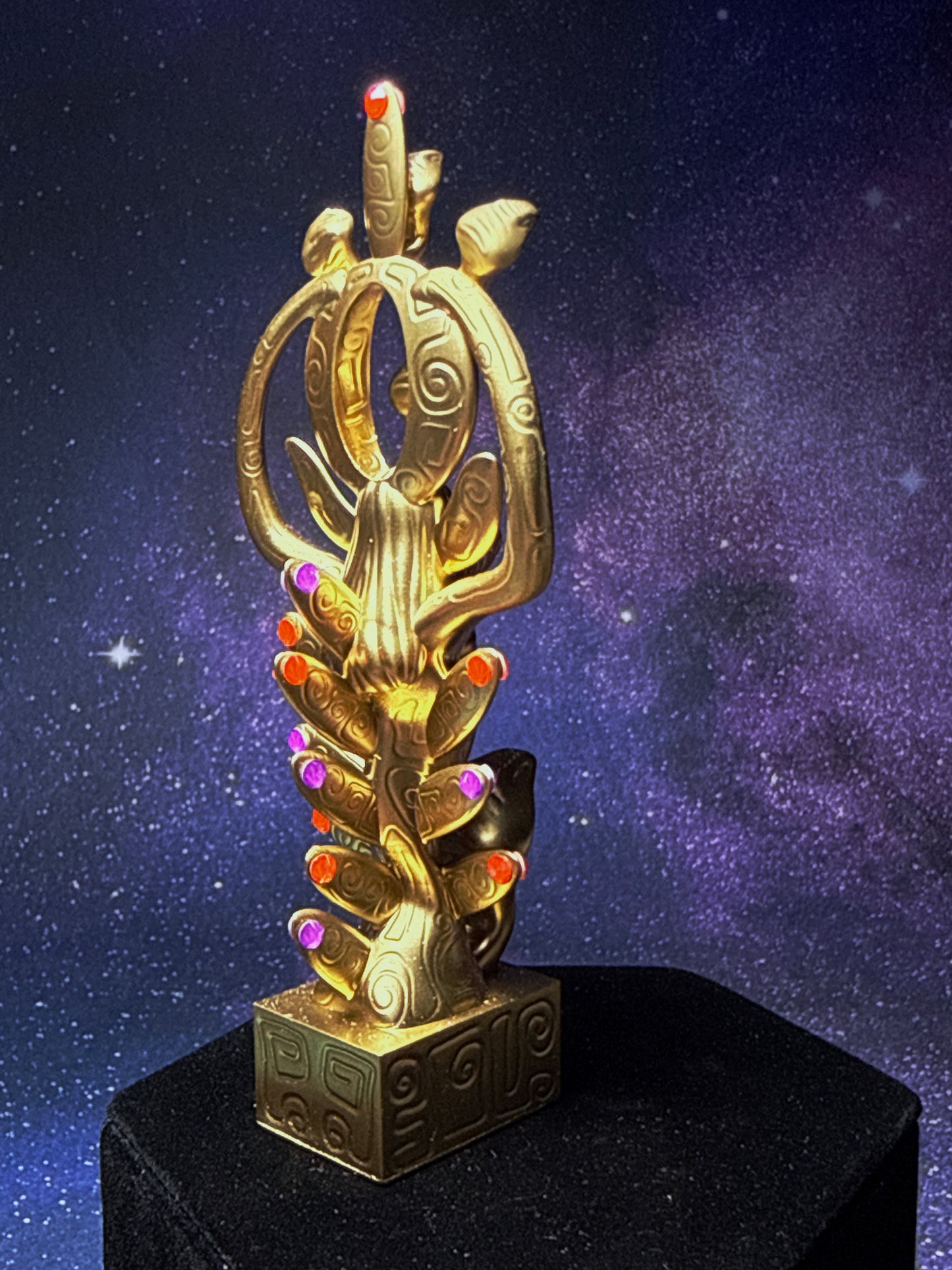 Egyptian Deer with Snakes: Gold with Neon Rhinestones