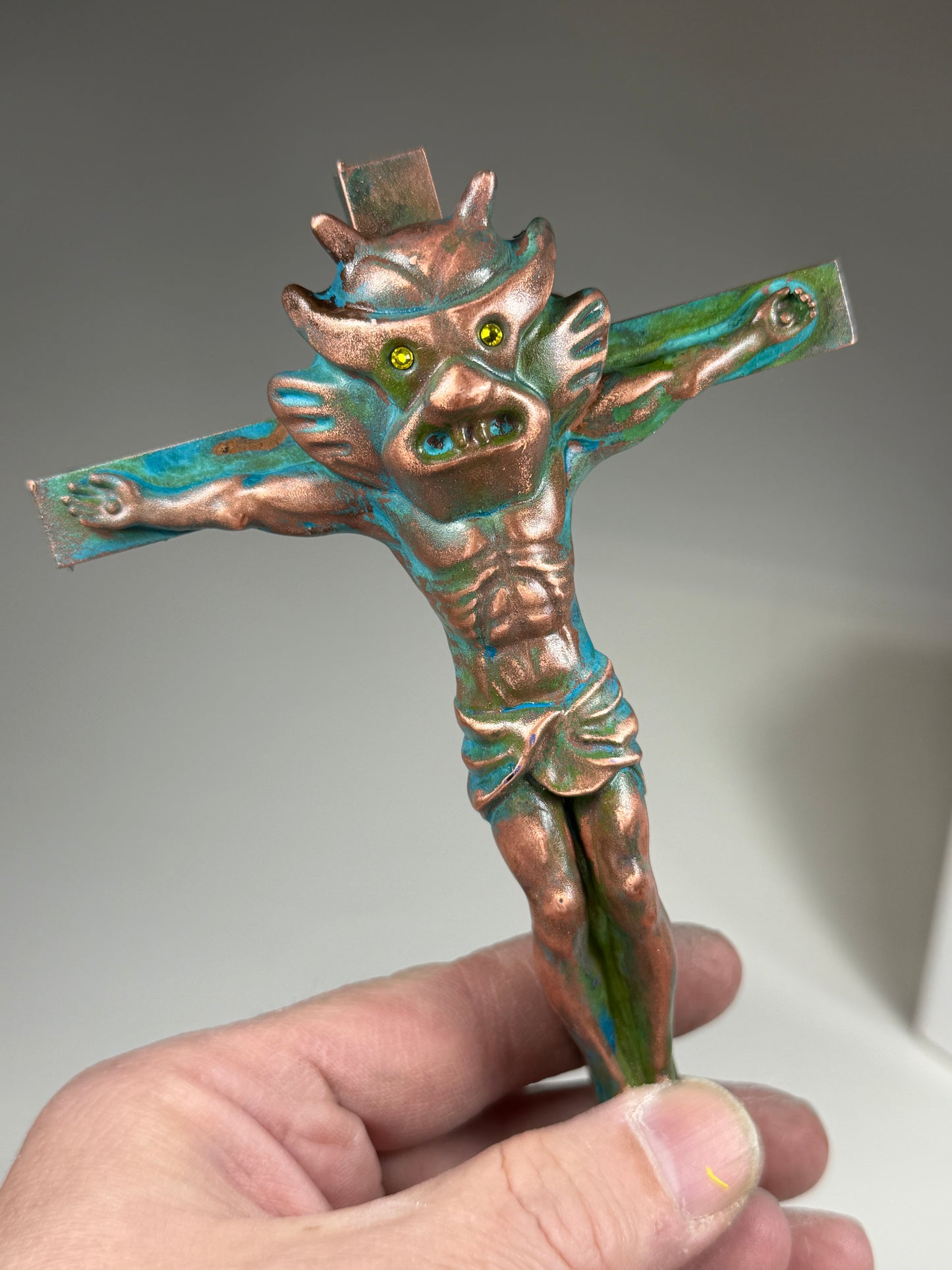 Christ on the Cross but he is Aton: Copper Plated Space God