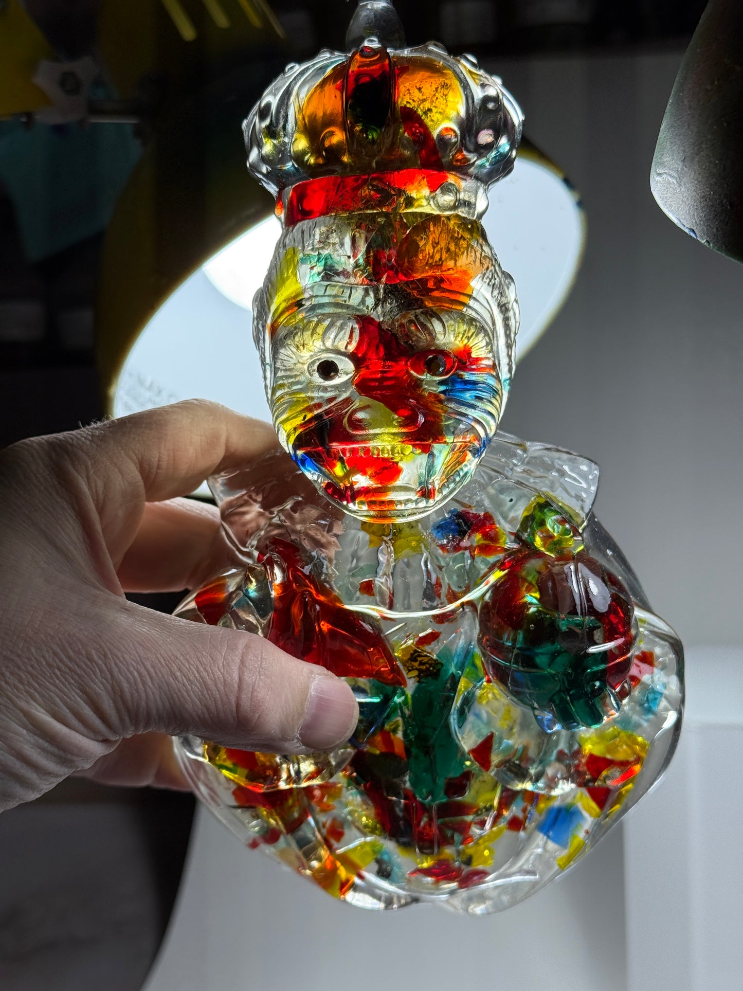 Saint Ape Plaque: Slag Glass Clear