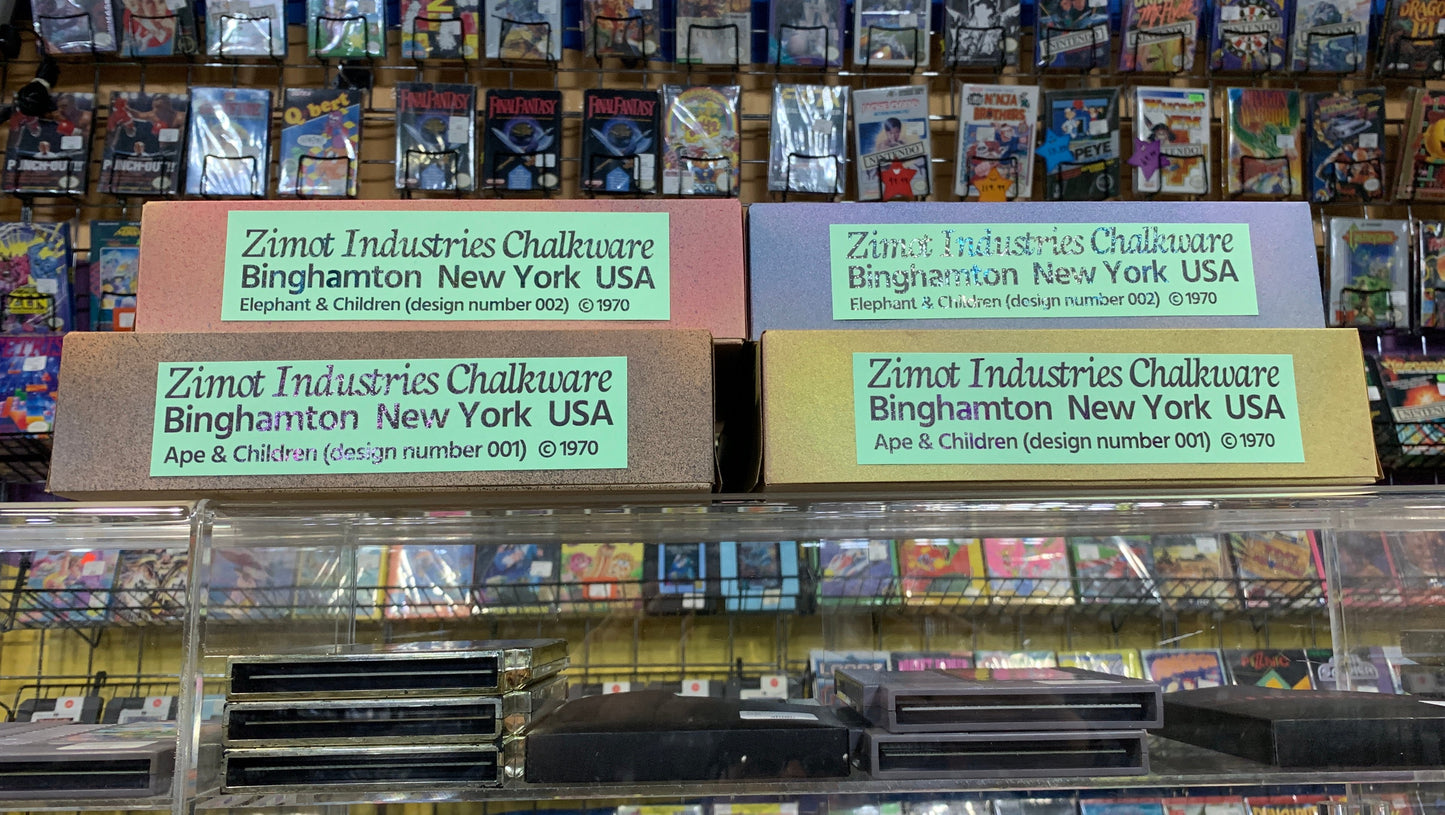 Boxed Chalkware Wall Hanging Set: Yellow and Pink Apes