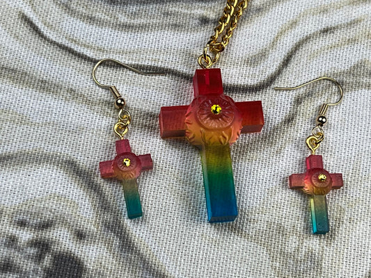 The One True God’s Eyeball Necklace and Earring Set: Yellow Rainbow