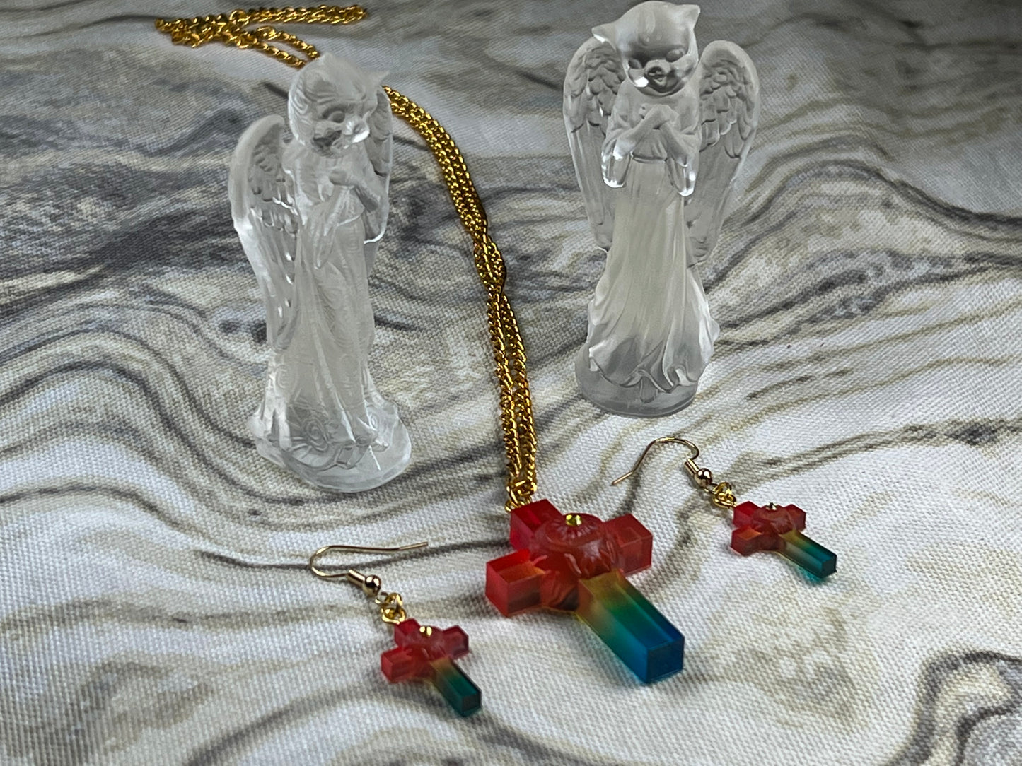 The One True God’s Eyeball Necklace and Earring Set: Yellow Rainbow