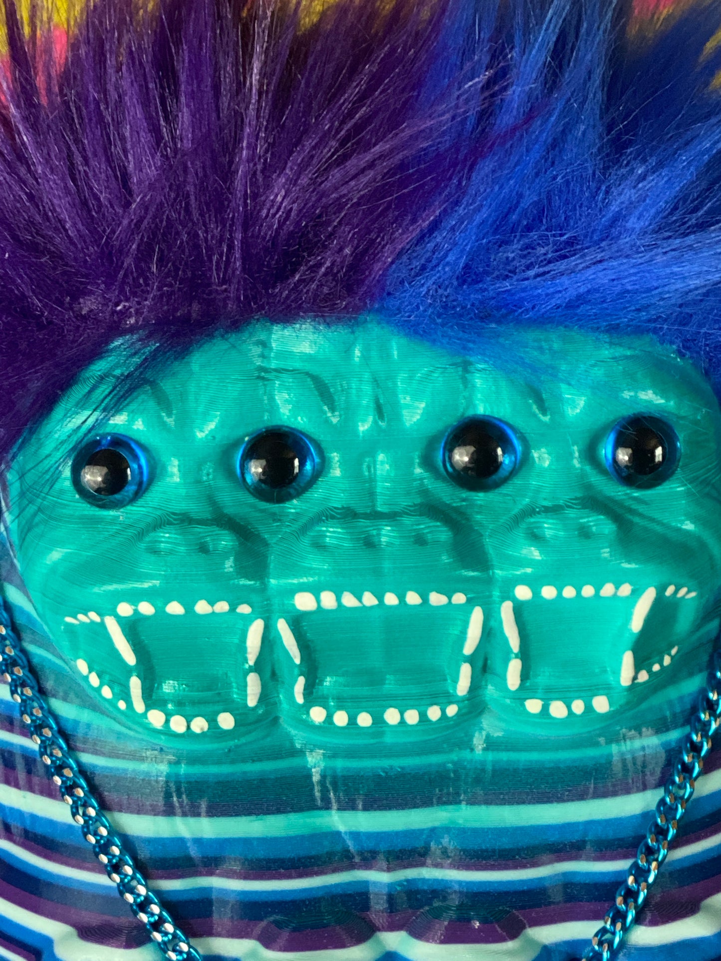 Blue Freak of Nature 3 Headed Ape with Skull Necklace