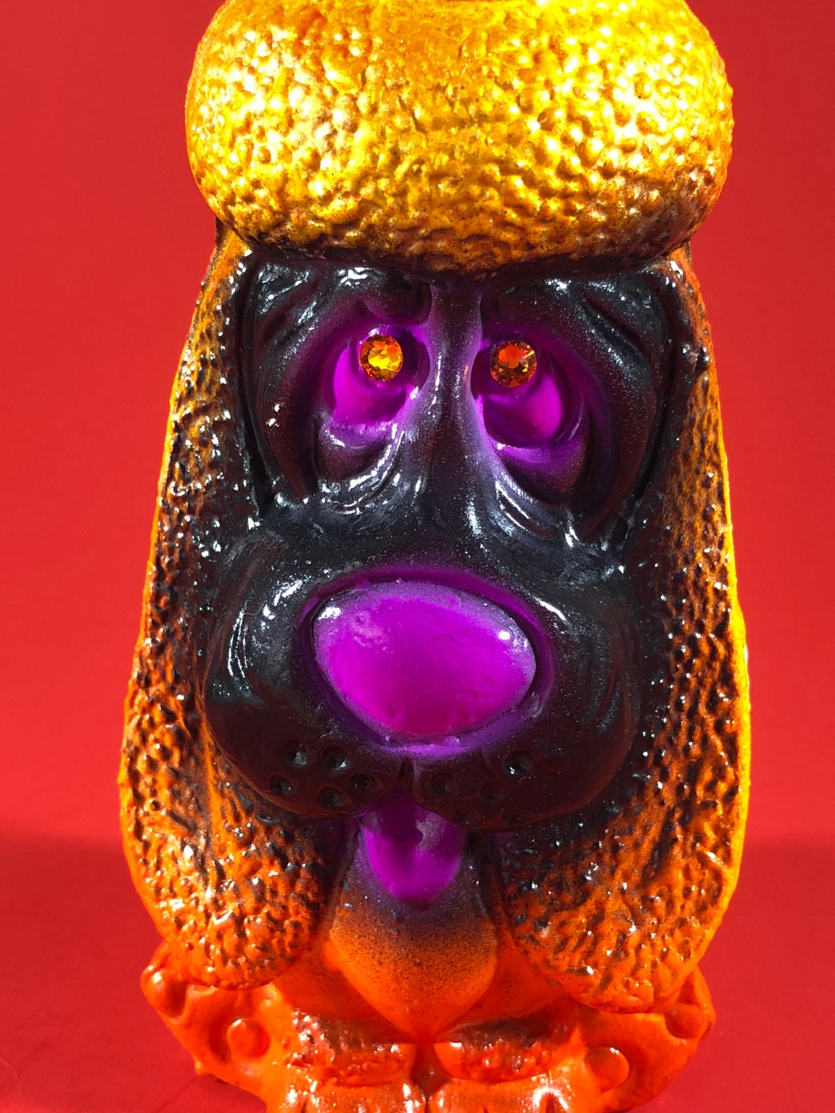 Sick dog, orange and purple