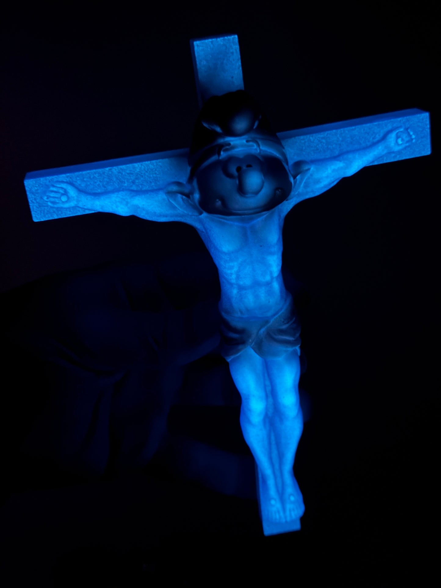 Christ on the Cross but he is a Smurf: Glow Blue