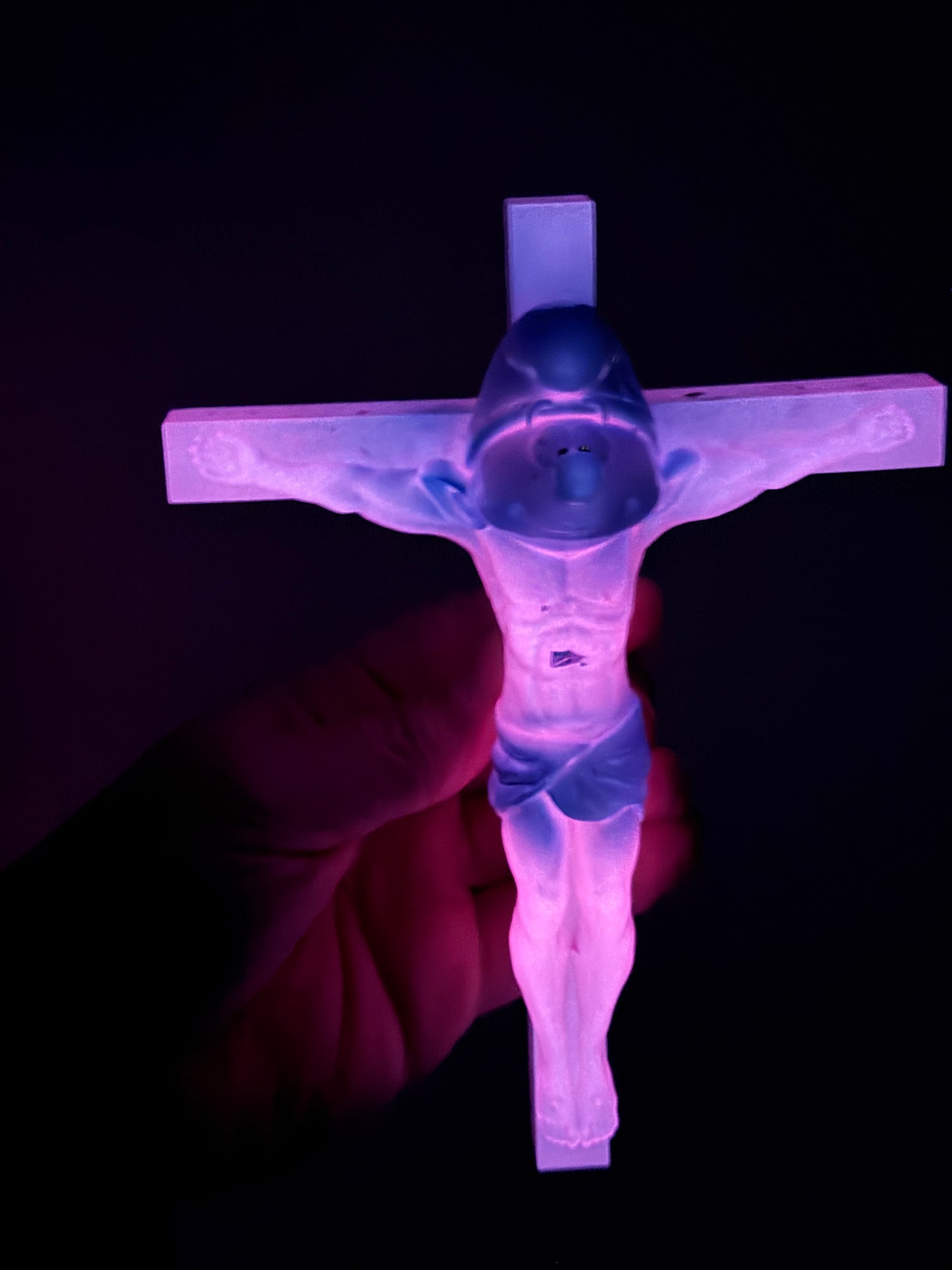 Christ on the Cross but he is a Smurf: Glow Pink