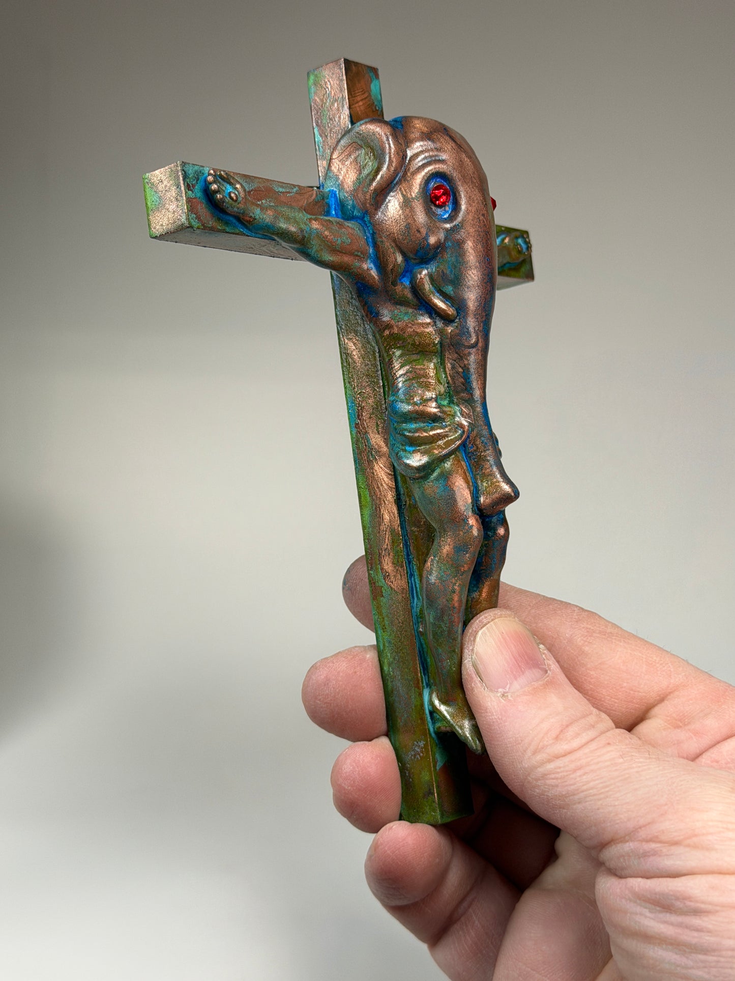 Christ on the Cross but he is an Elephant: Copper Plated Trunky