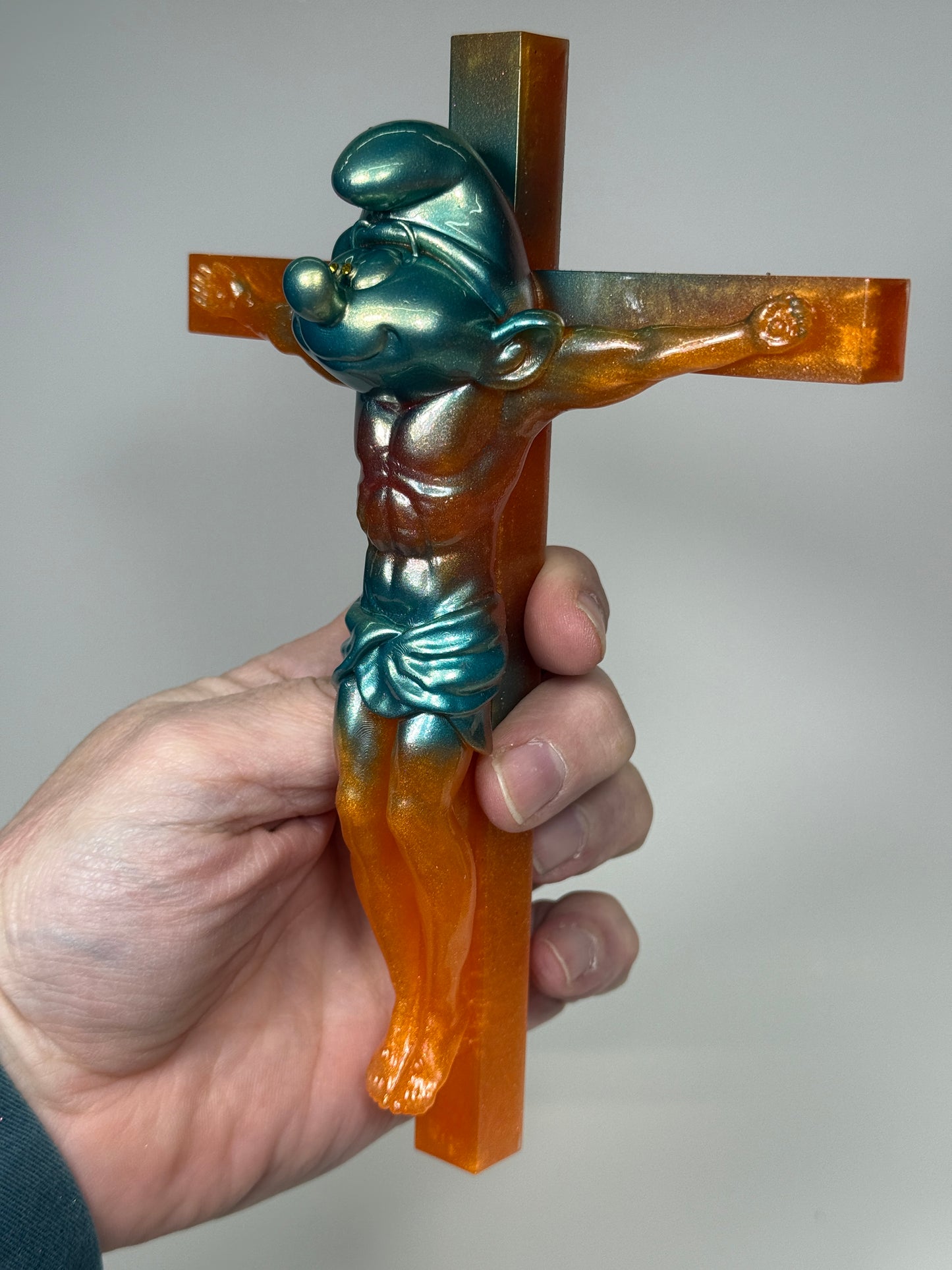 Christ on the Cross but he is a Smurf: Fun Time Orange