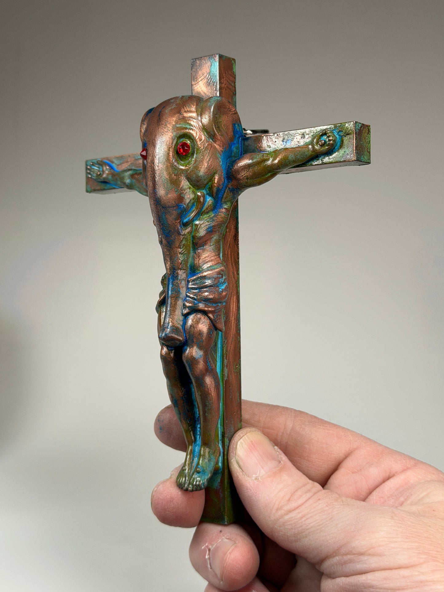 Christ on the Cross but he is an Elephant: Copper Plated Trunky
