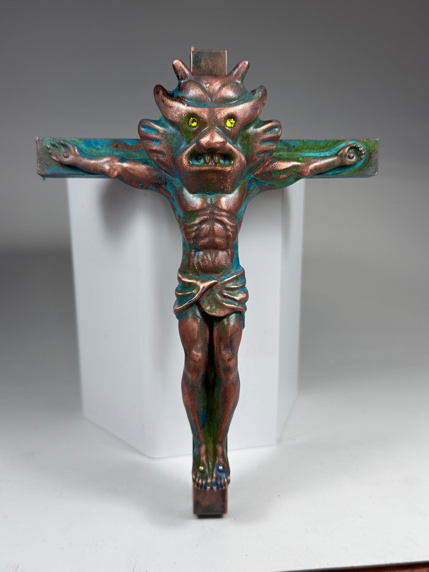 Christ on the Cross but he is Aton: Copper Plated Space God