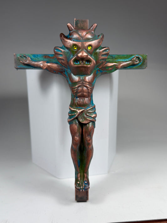 Christ on the Cross but he is Aton: Copper Plated Space God