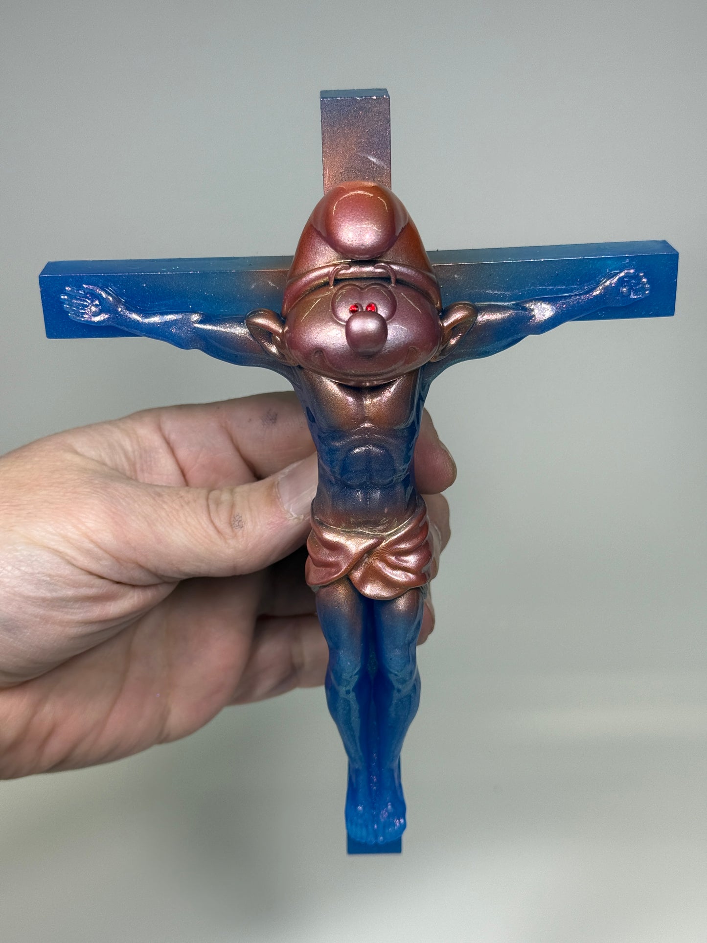 Christ on the Cross but he is a Smurf: Glow Blue