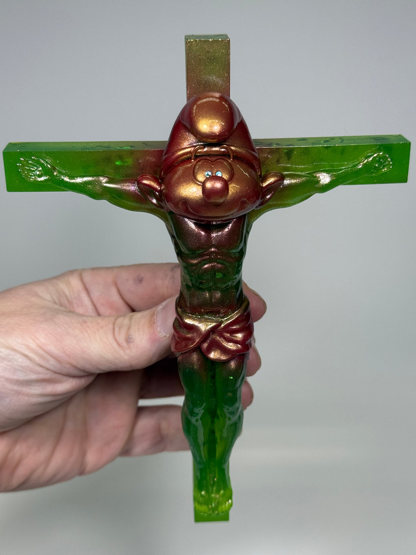 Christ on the Cross but he is a Smurf: Glow Green