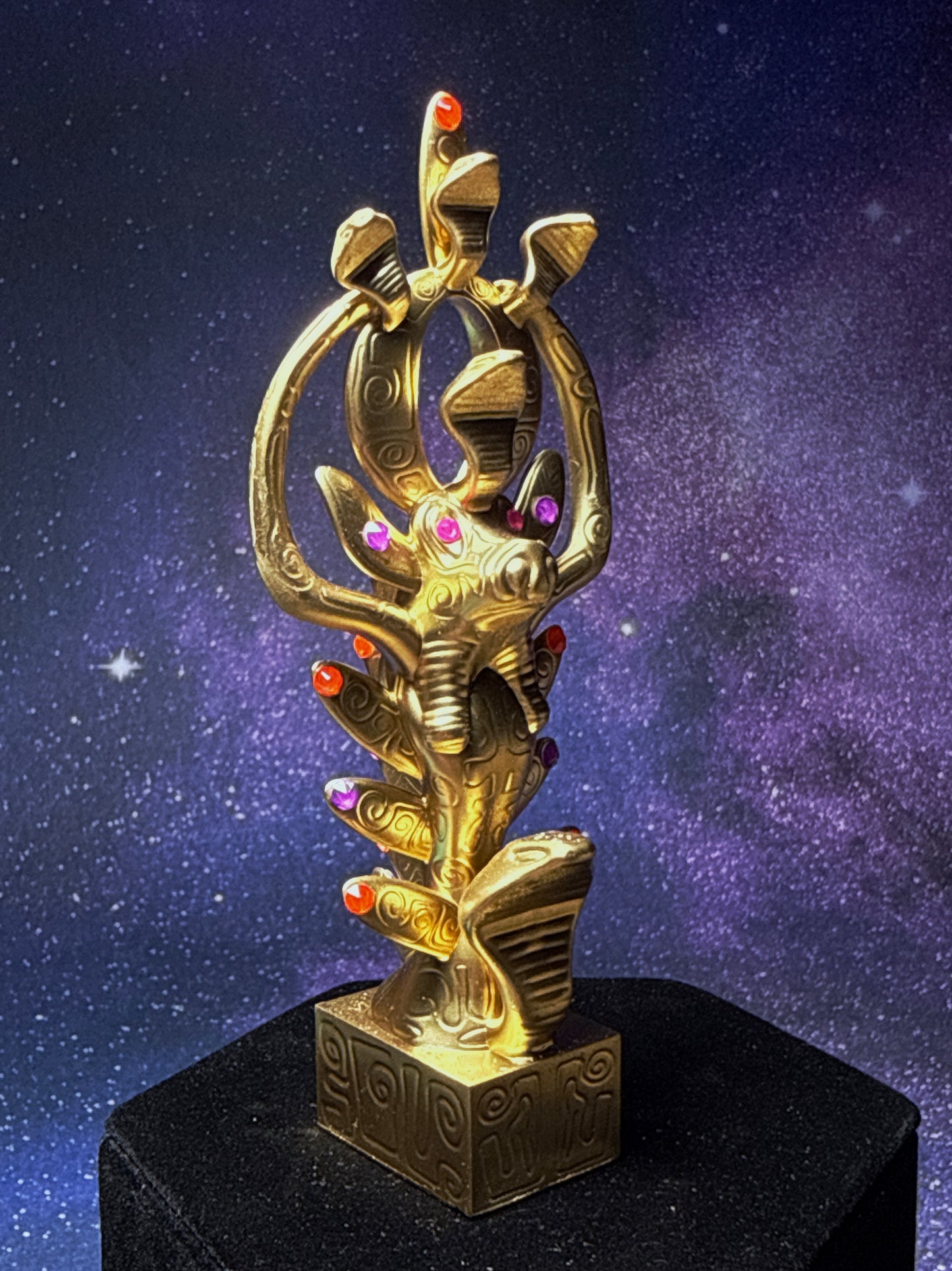 Egyptian Deer with Snakes: Gold with Neon Rhinestones