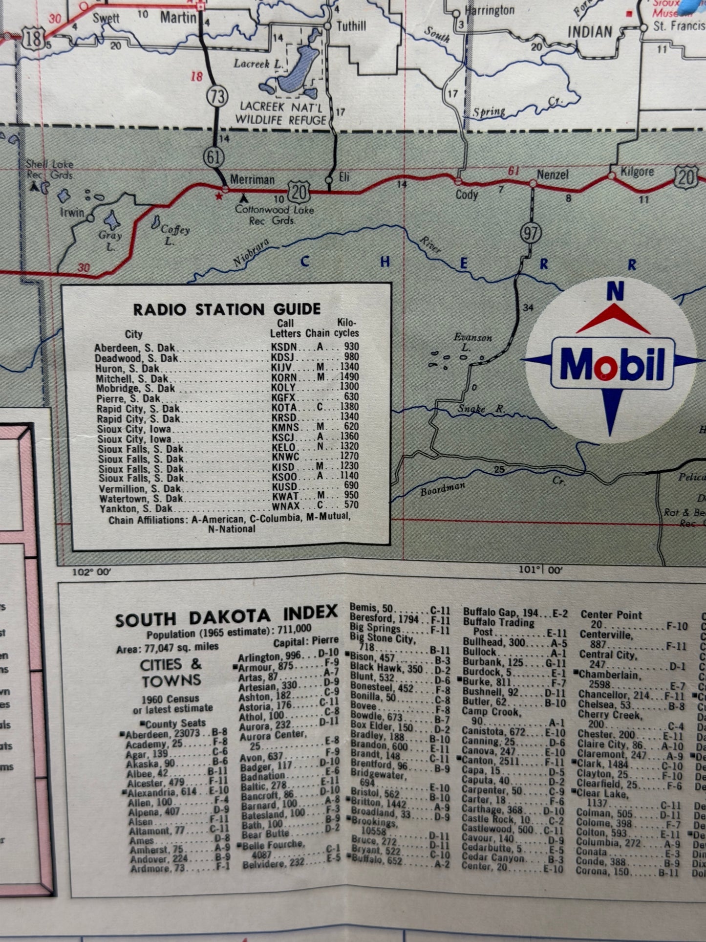 Mobil North and South Dakota Map 1966
