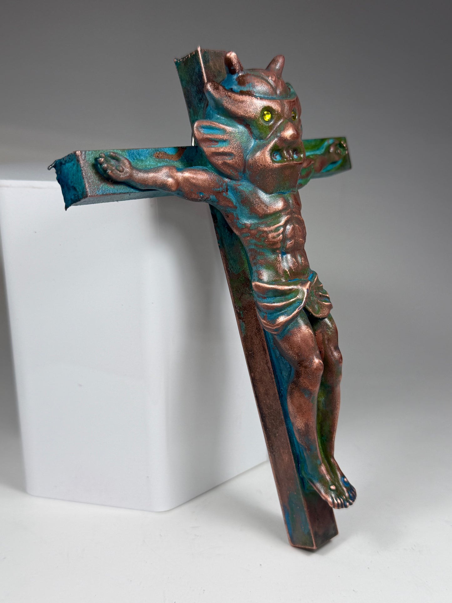 Christ on the Cross but he is Aton: Copper Plated Space God