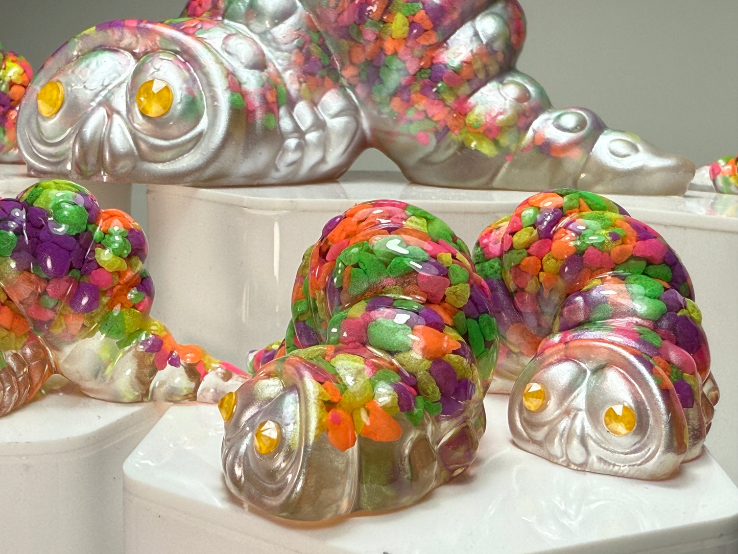 Worm: Neon Rainbow Rocks with Pearlescent White Set of 7