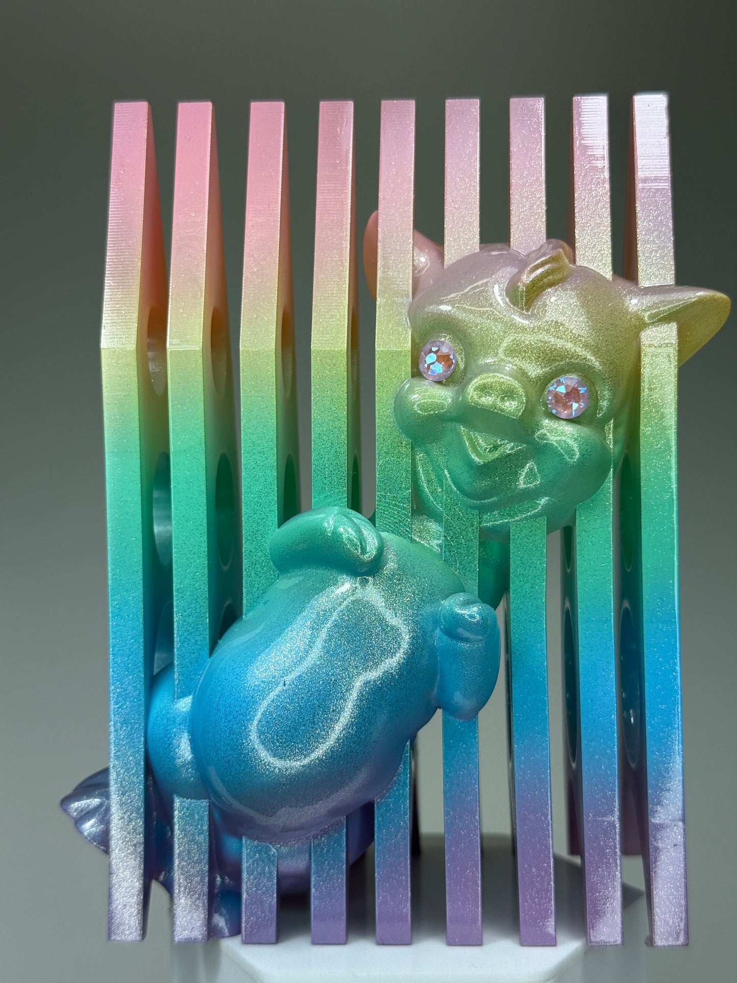 Blocked Twisty Pig: Silver Pastel Rainbow