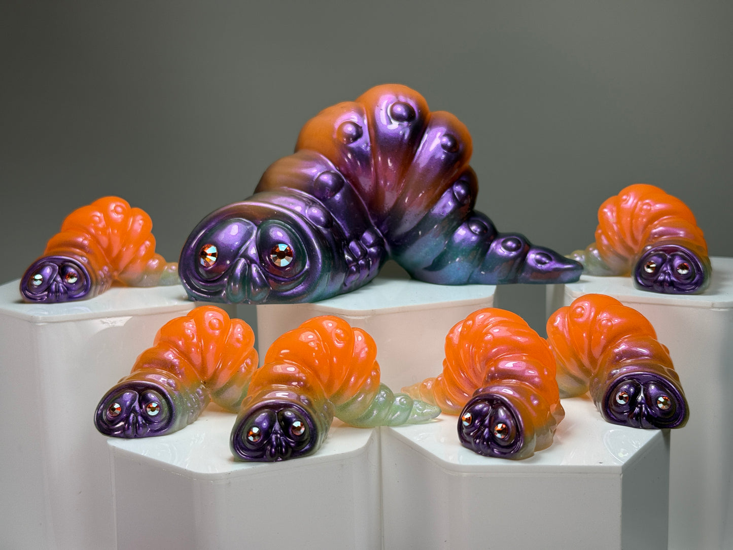 Worm: Orange with Puple/Blue (Glow) Set of 7