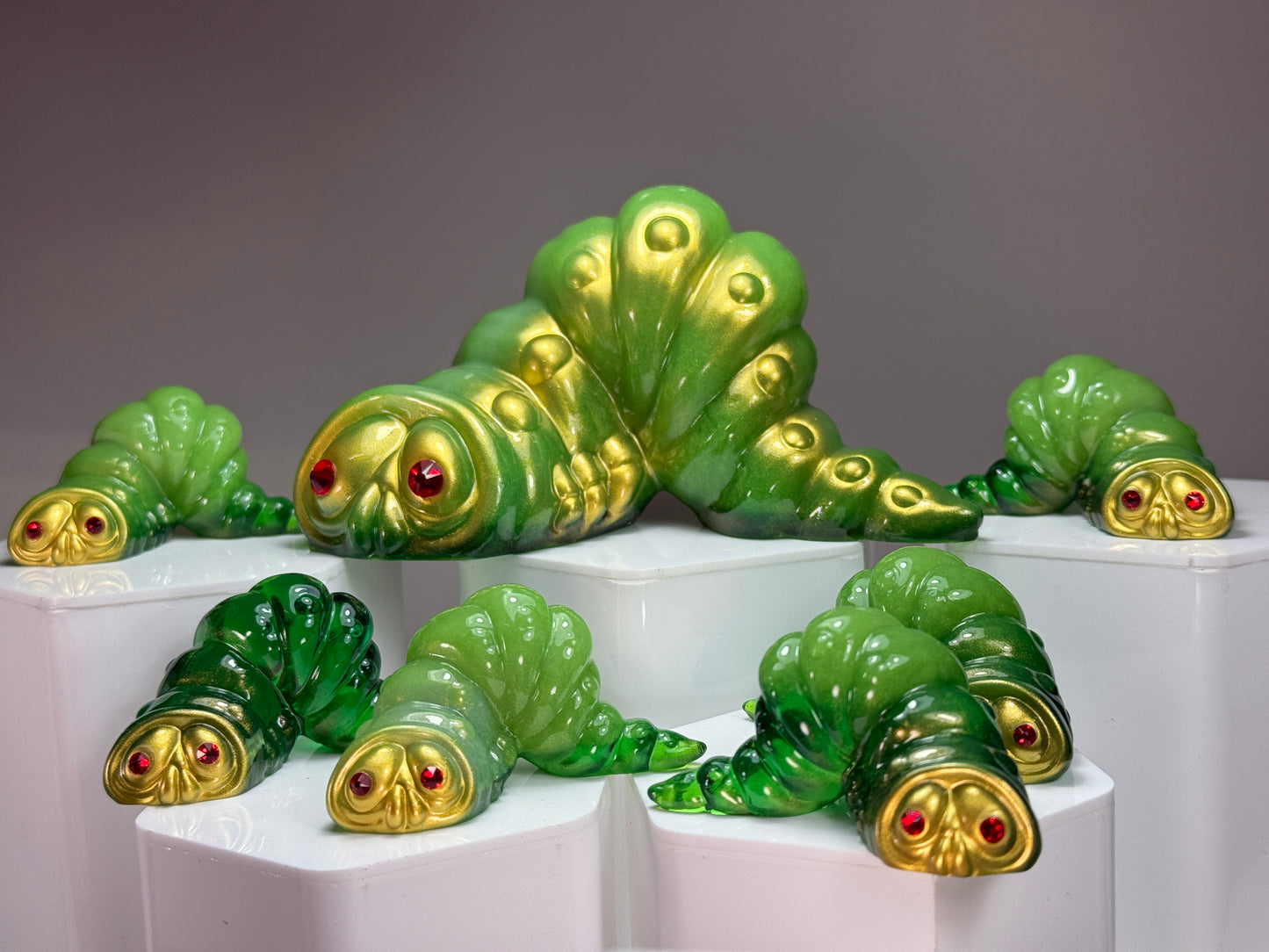 Worm: Green with Gold Set of 7