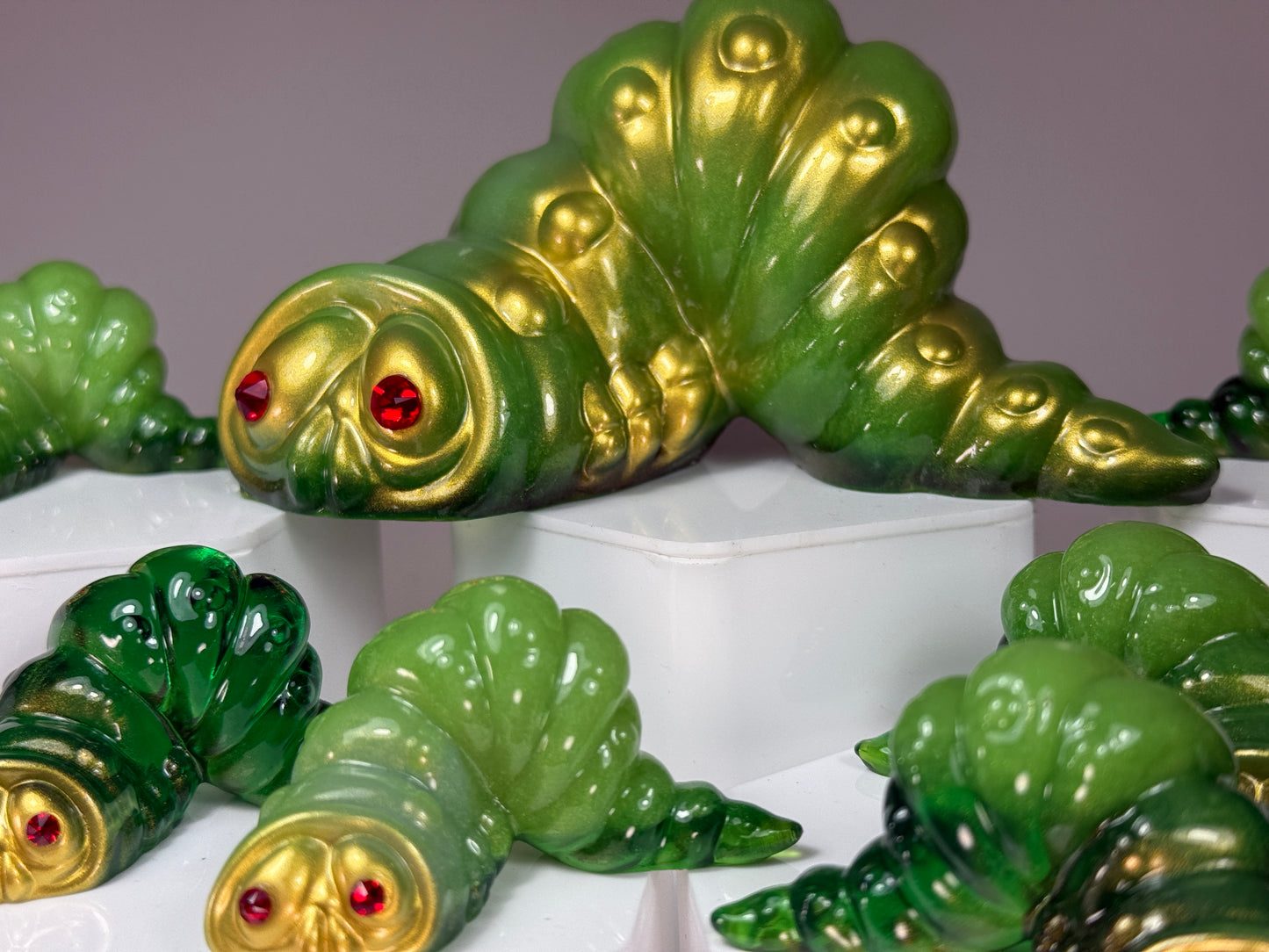 Worm: Green with Gold Set of 7
