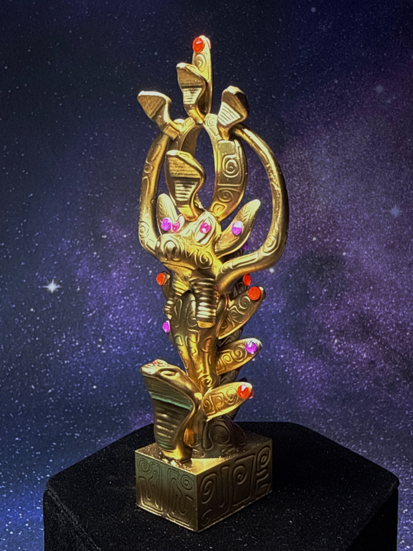 Egyptian Deer with Snakes: Gold with Neon Rhinestones