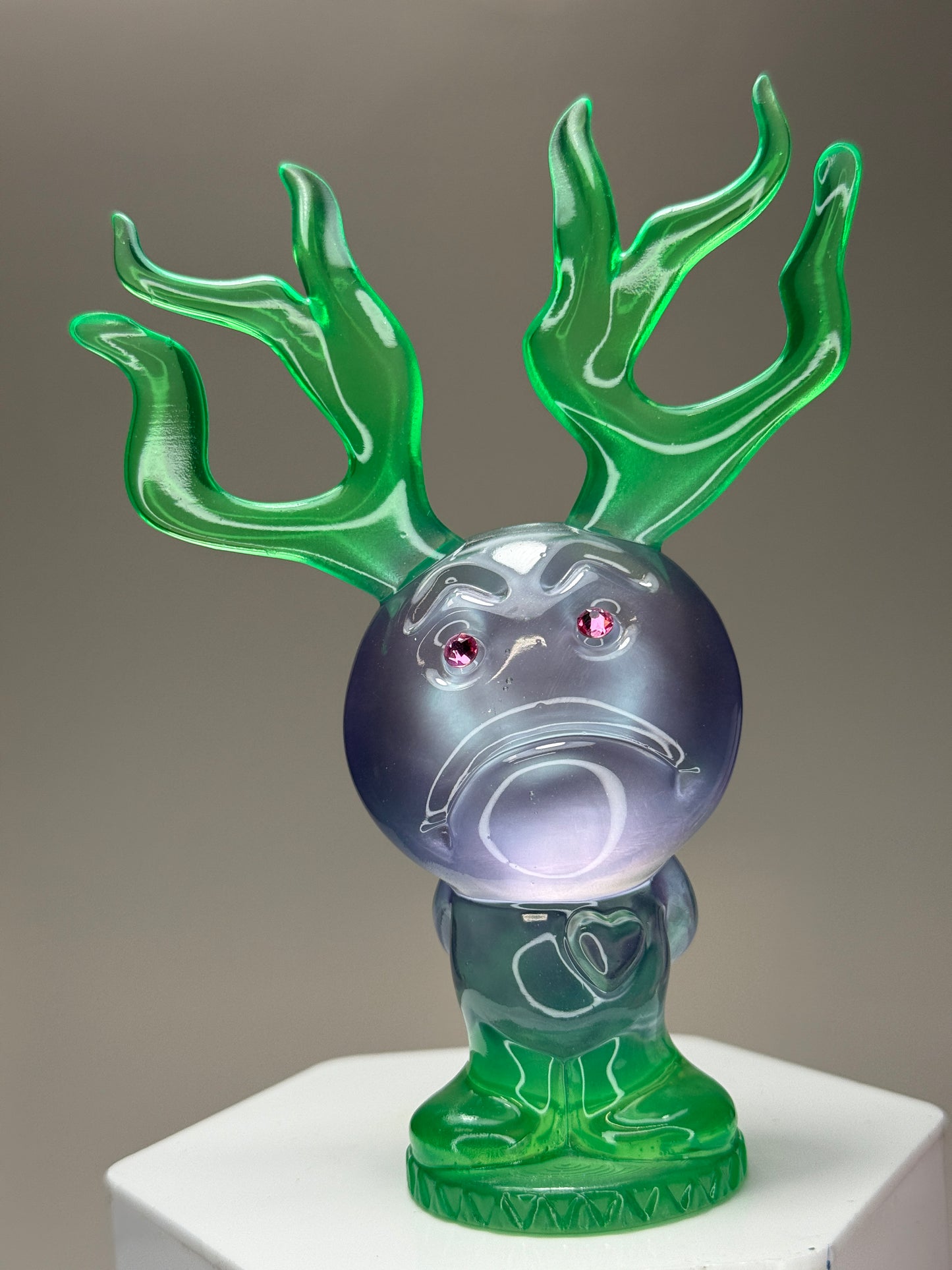Sad with Antlers: Green/Purple