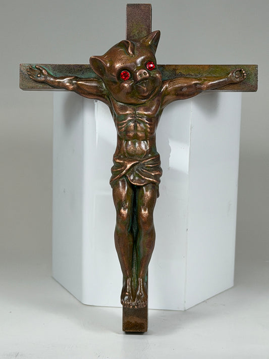 Christ on the Cross but he is Piggy Jesus: Copper Plated Oink