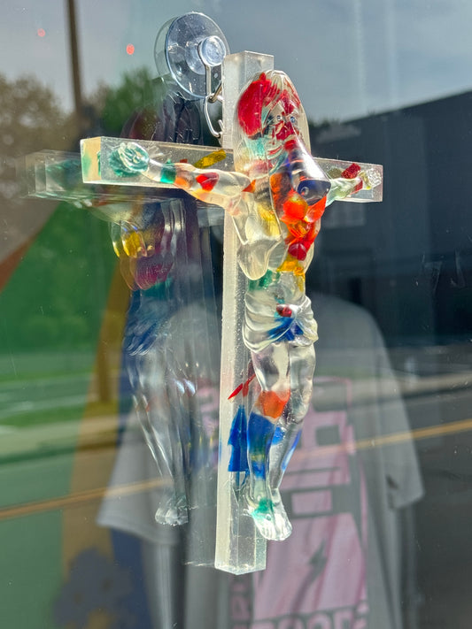 Christ on the Cross but he is a Sad Dog: Slag Glass