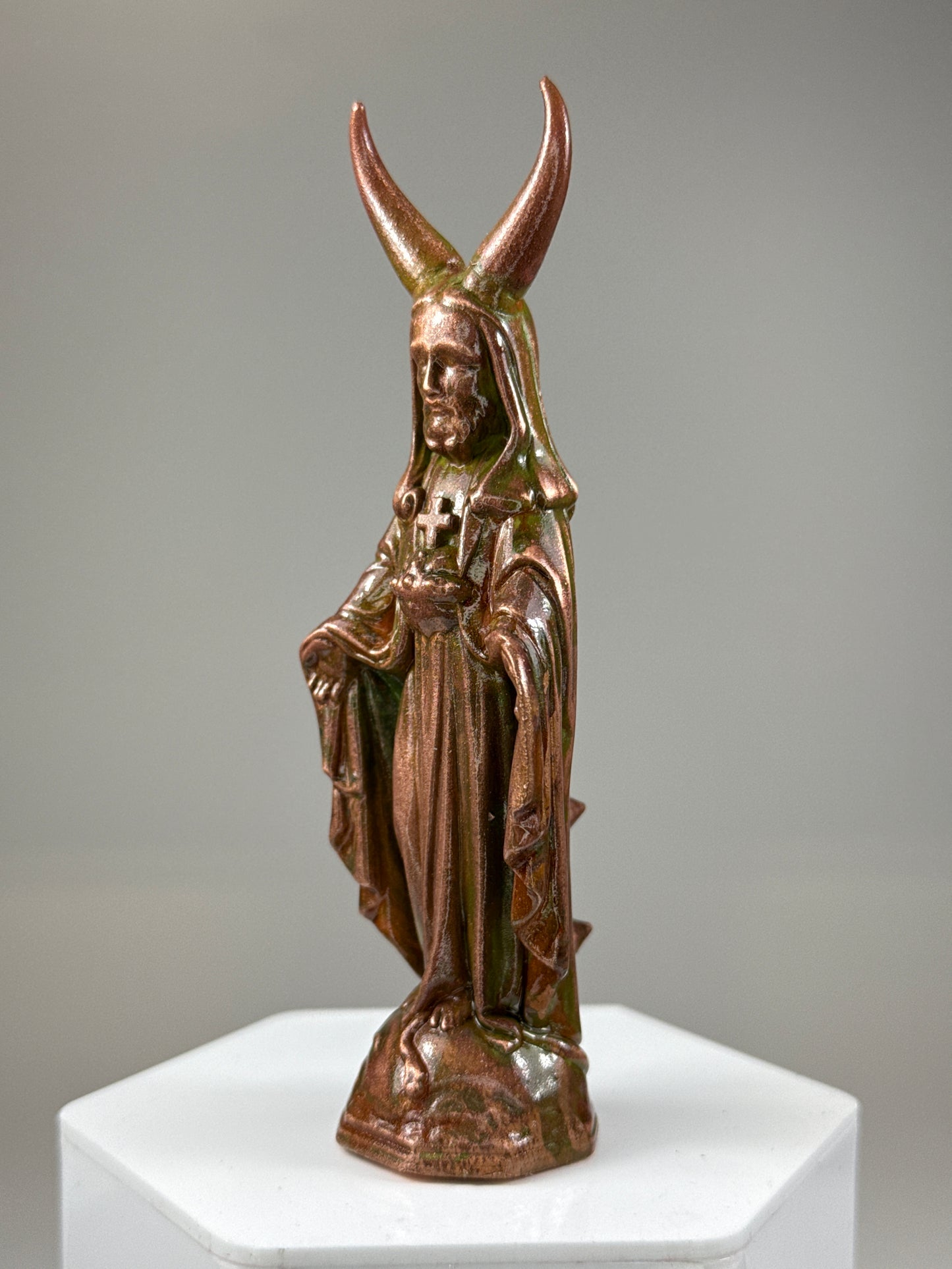 Jesus Head Mary: Copper Plated Weathered with Horns