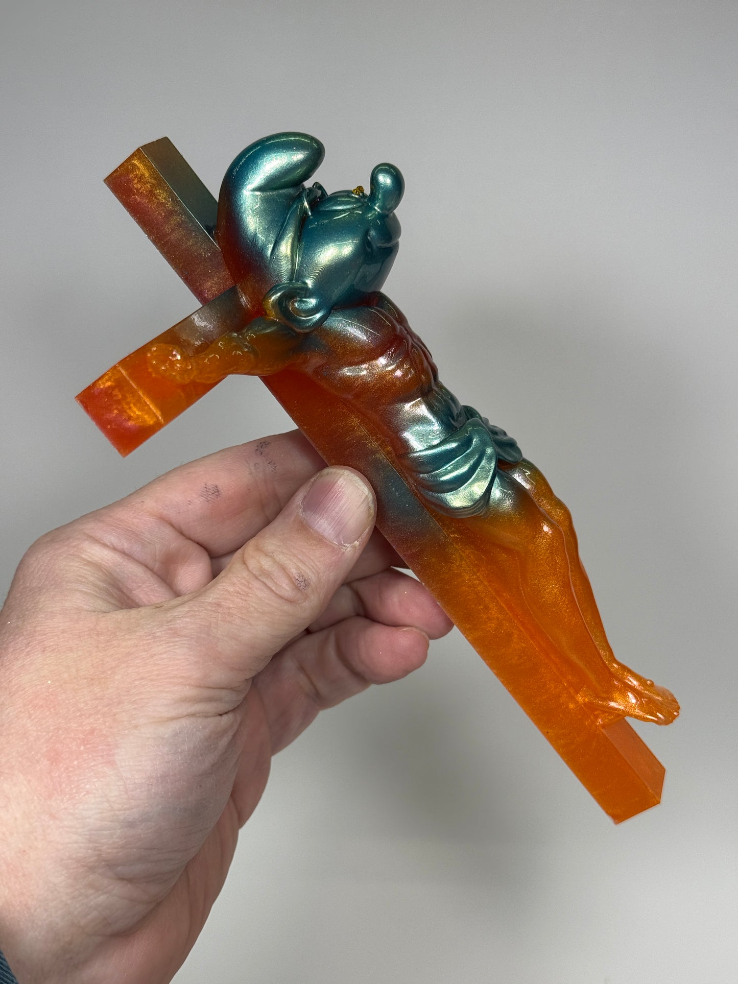 Christ on the Cross but he is a Smurf: Fun Time Orange