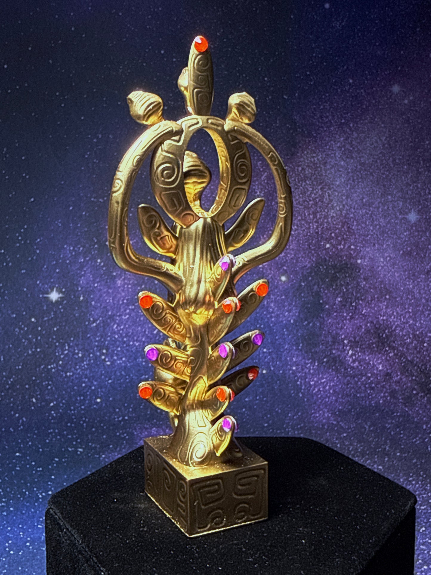 Egyptian Deer with Snakes: Gold with Neon Rhinestones