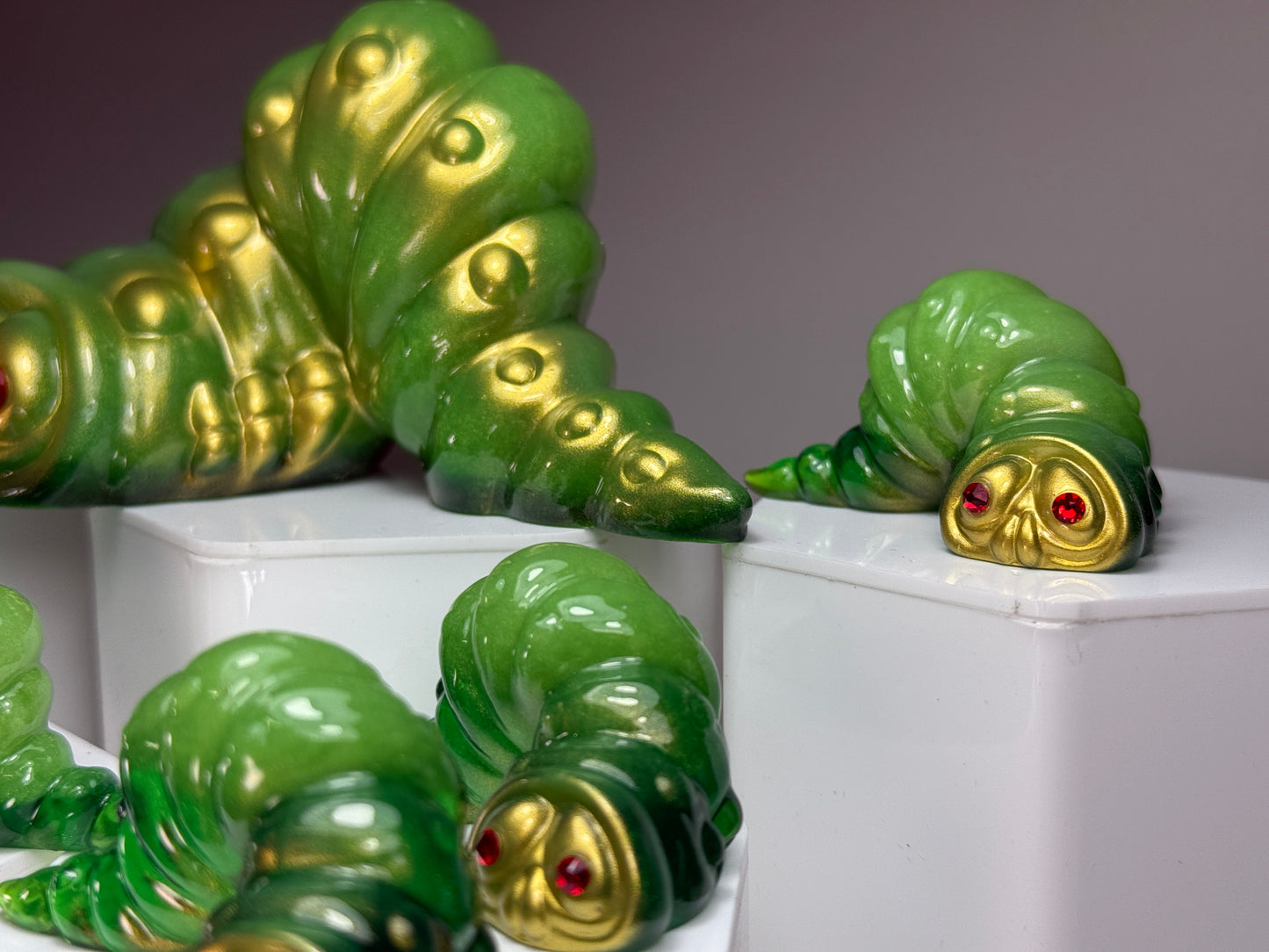 Worm: Green with Gold Set of 7