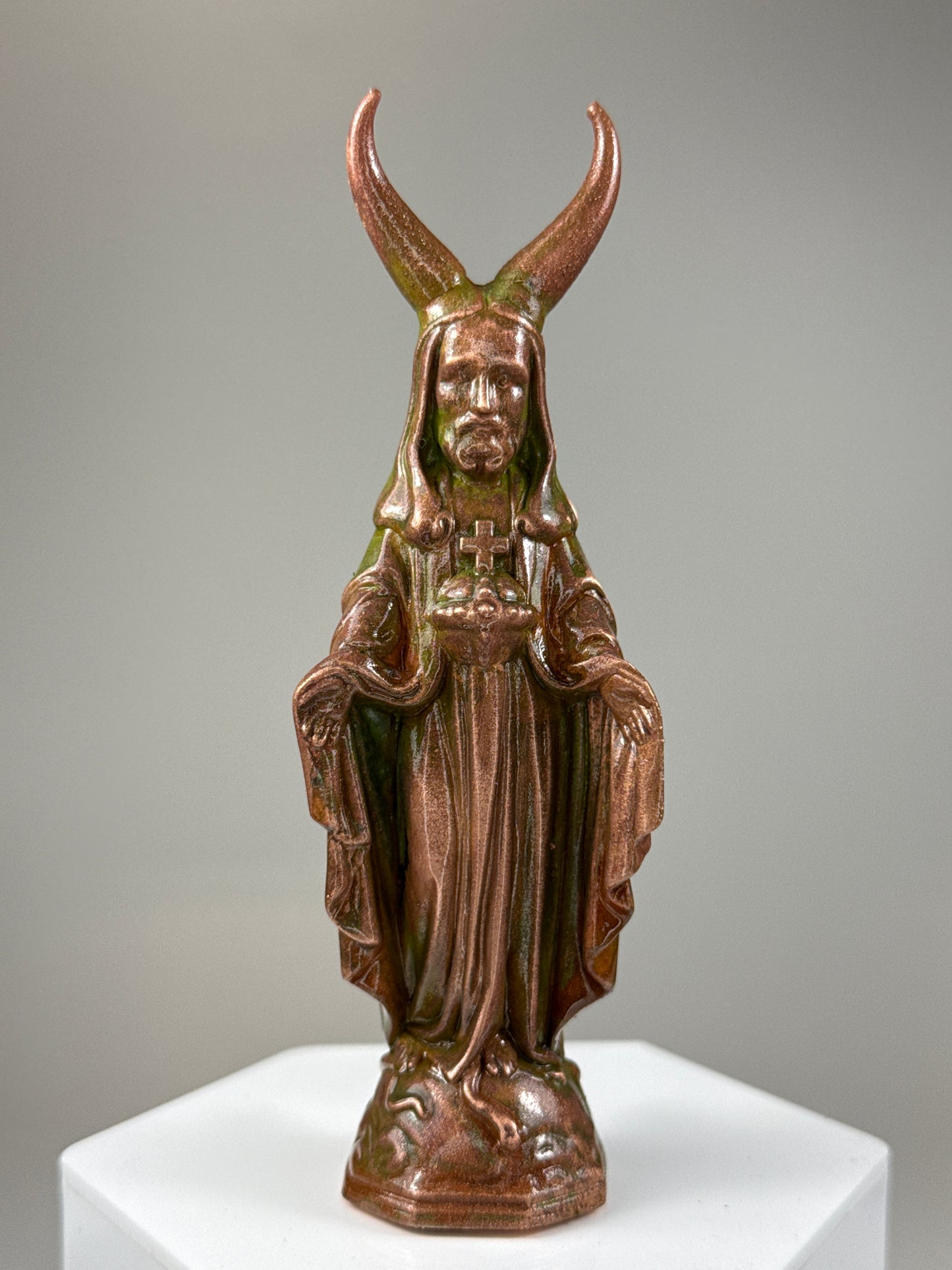 Jesus Head Mary: Copper Plated Weathered with Horns