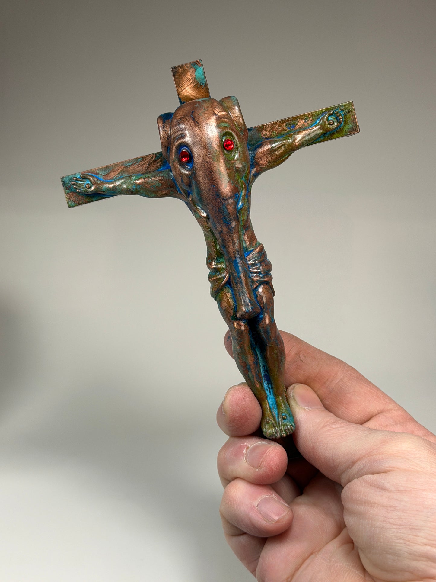 Christ on the Cross but he is an Elephant: Copper Plated Trunky