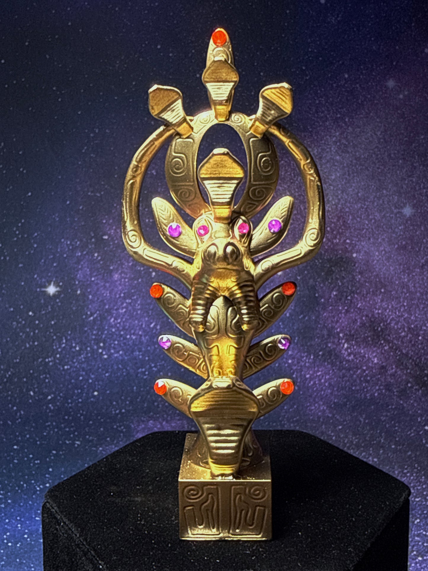 Egyptian Deer with Snakes: Gold with Neon Rhinestones