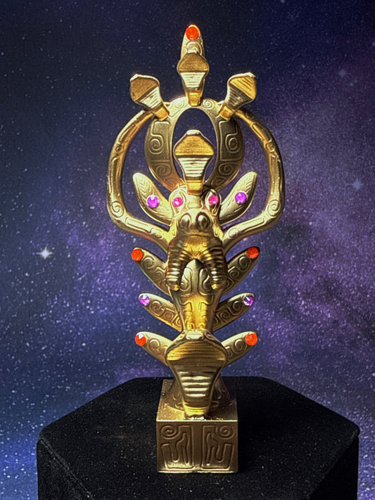 Egyptian Deer with Snakes: Gold with Neon Rhinestones