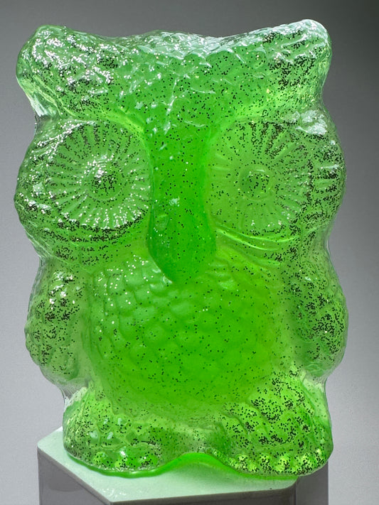 Midcentury Owl V2: Neon Green/Clear/Silver Glitter