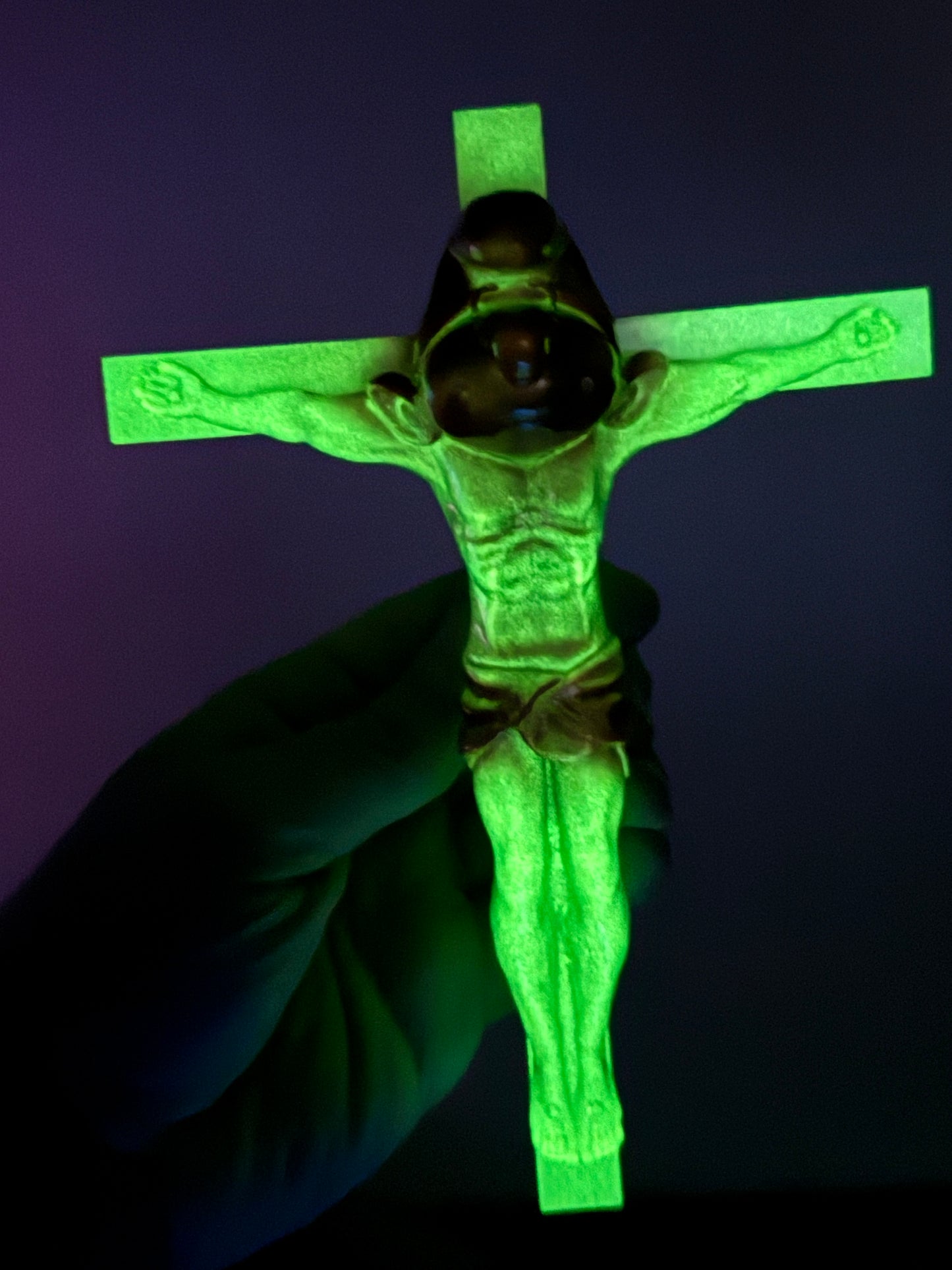 Christ on the Cross but he is a Smurf: Glow Green