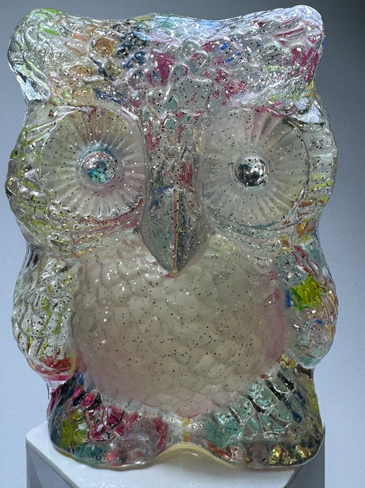Midcentury Owl V2: Clear with Rainbow Stars