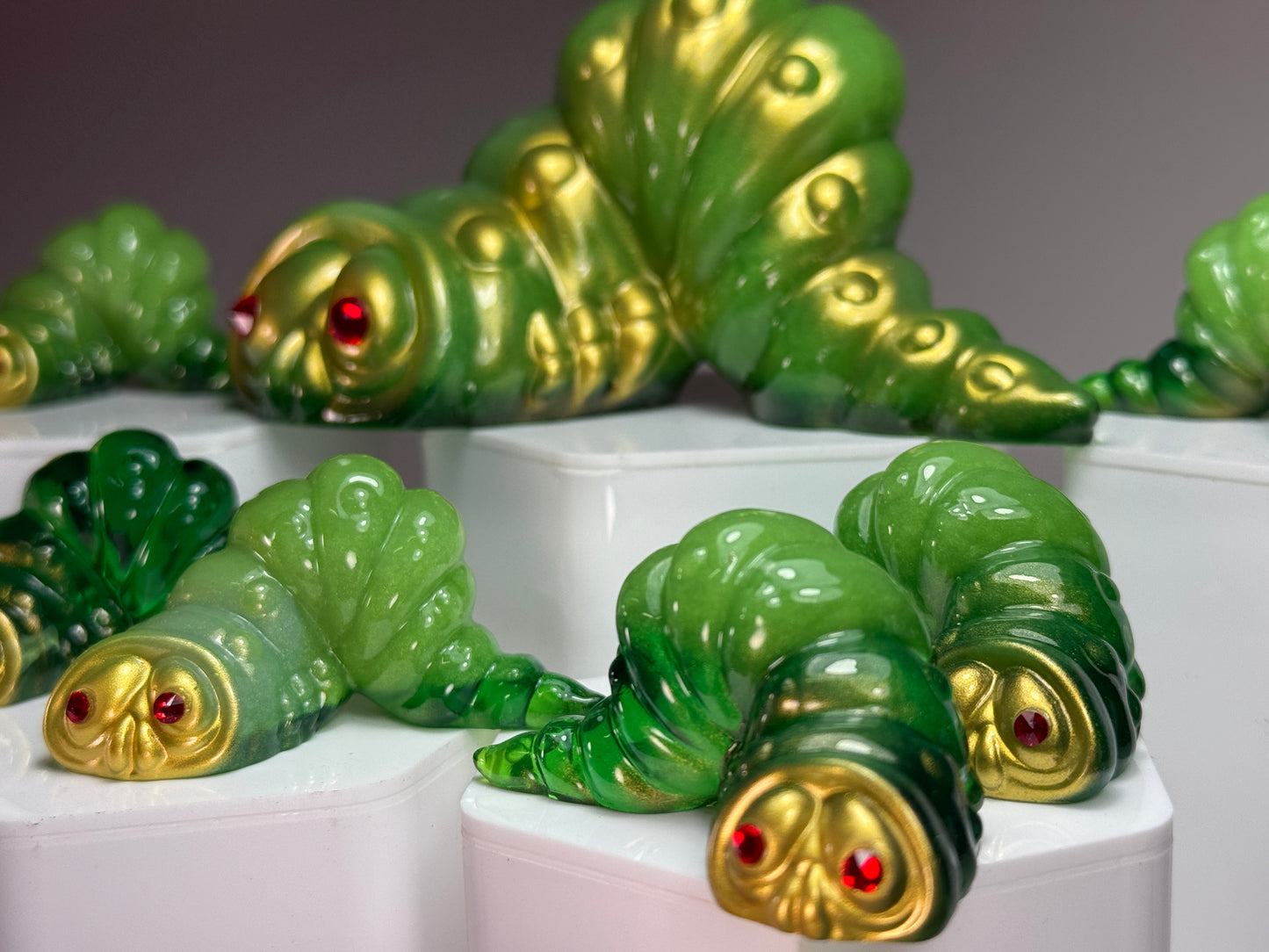 Worm: Green with Gold Set of 7