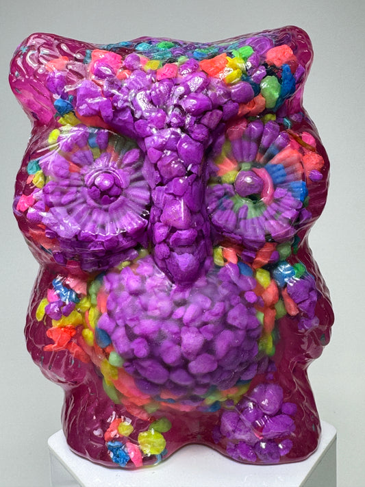 Midcentury Owl V2: Cear with Neon Rocks/Pink-Purple Mica