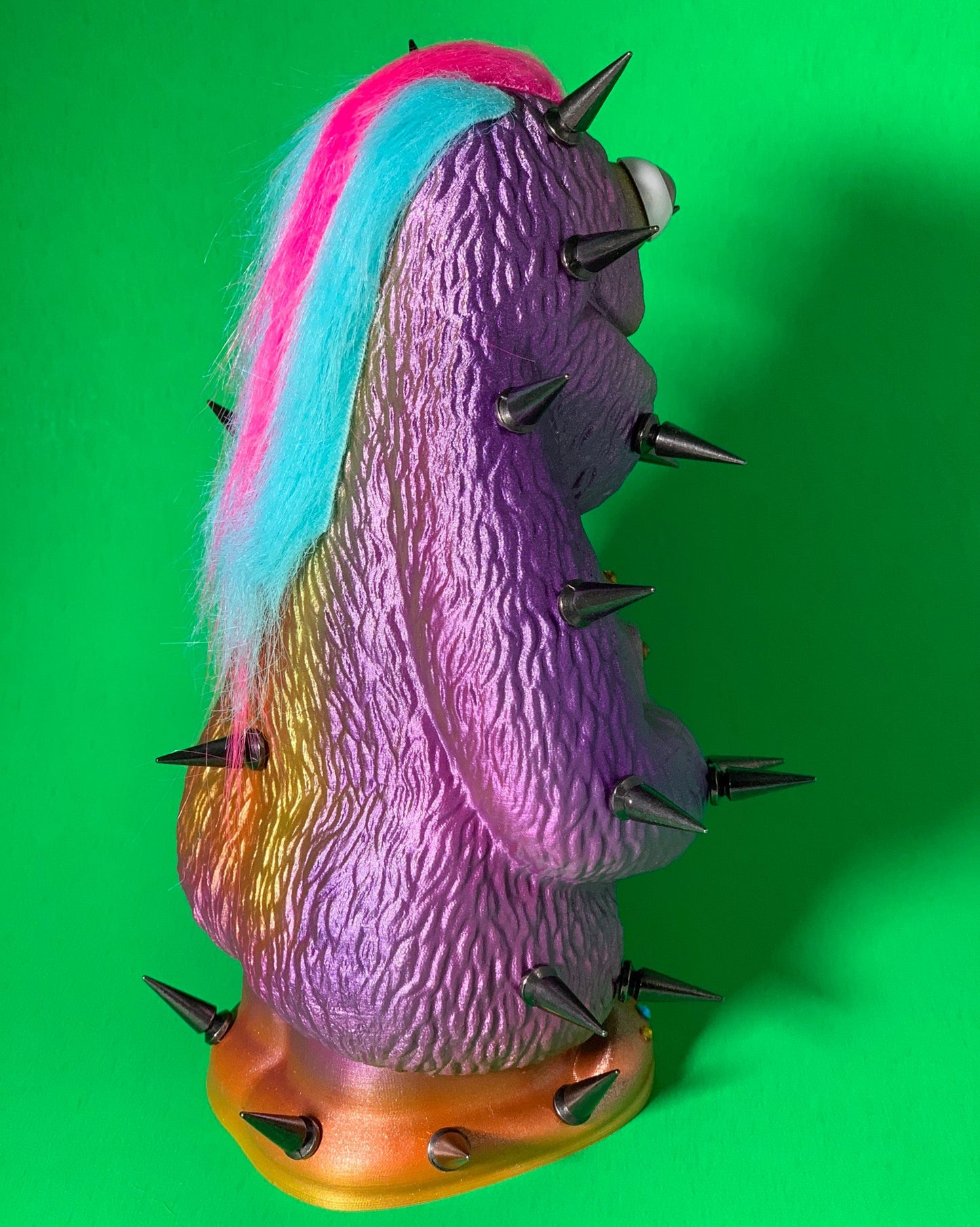 Monster: Purple, Pink and Orange with Black Spikes and Multi-Colored Hair 