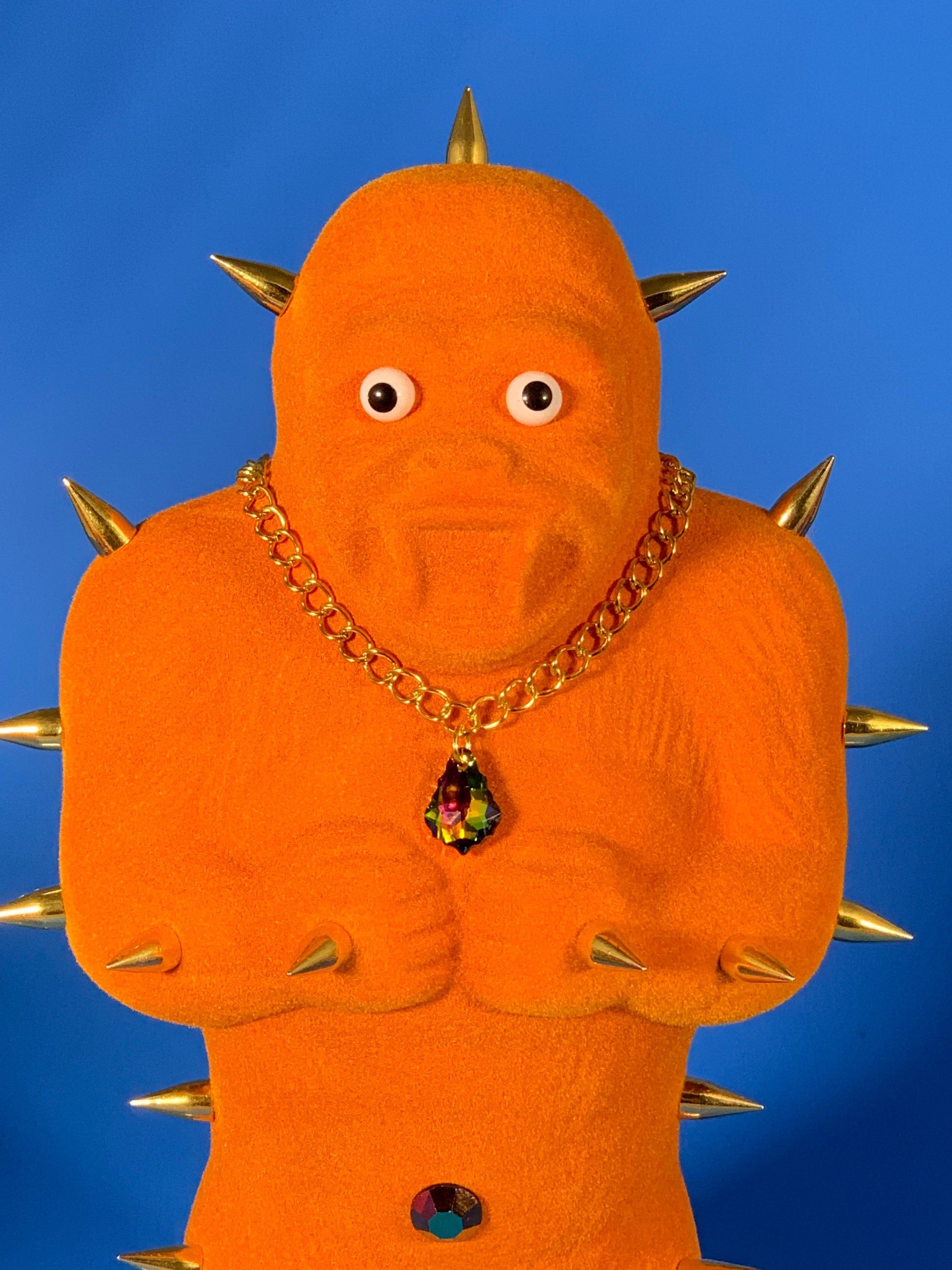 Orange Flocked Ape with Gold Spikes and Fancy Necklace