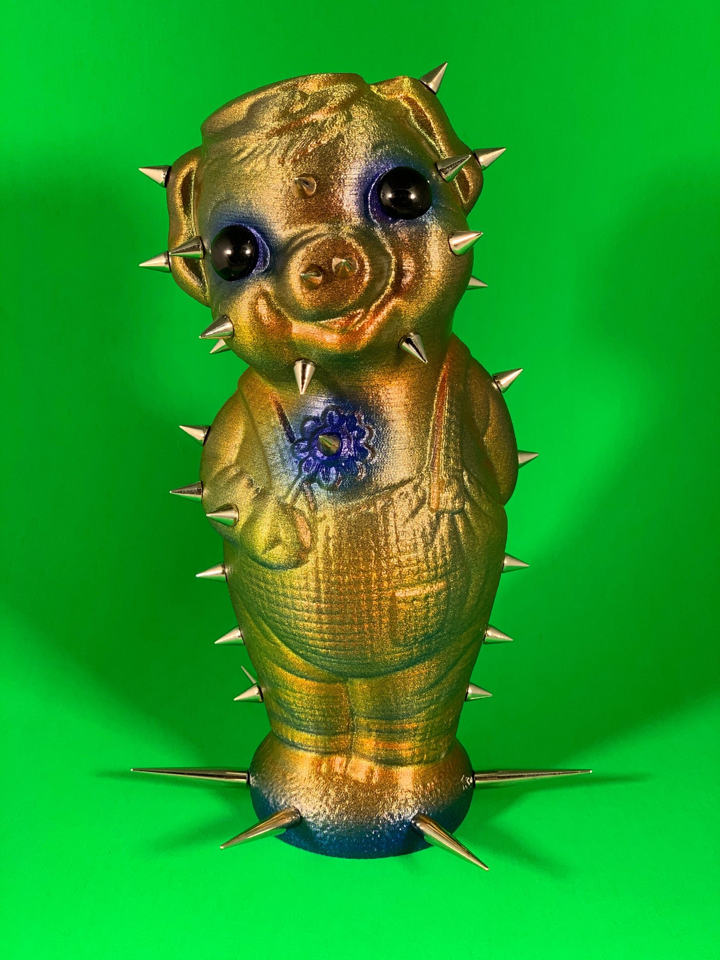 Iridescent Pig with Spikes and Big, Black Eyes  