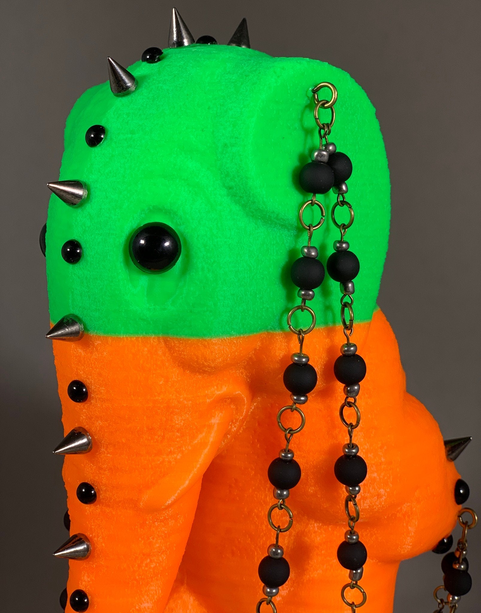 Fluorescent Green and Orange Elephant with Black Beaded Chain