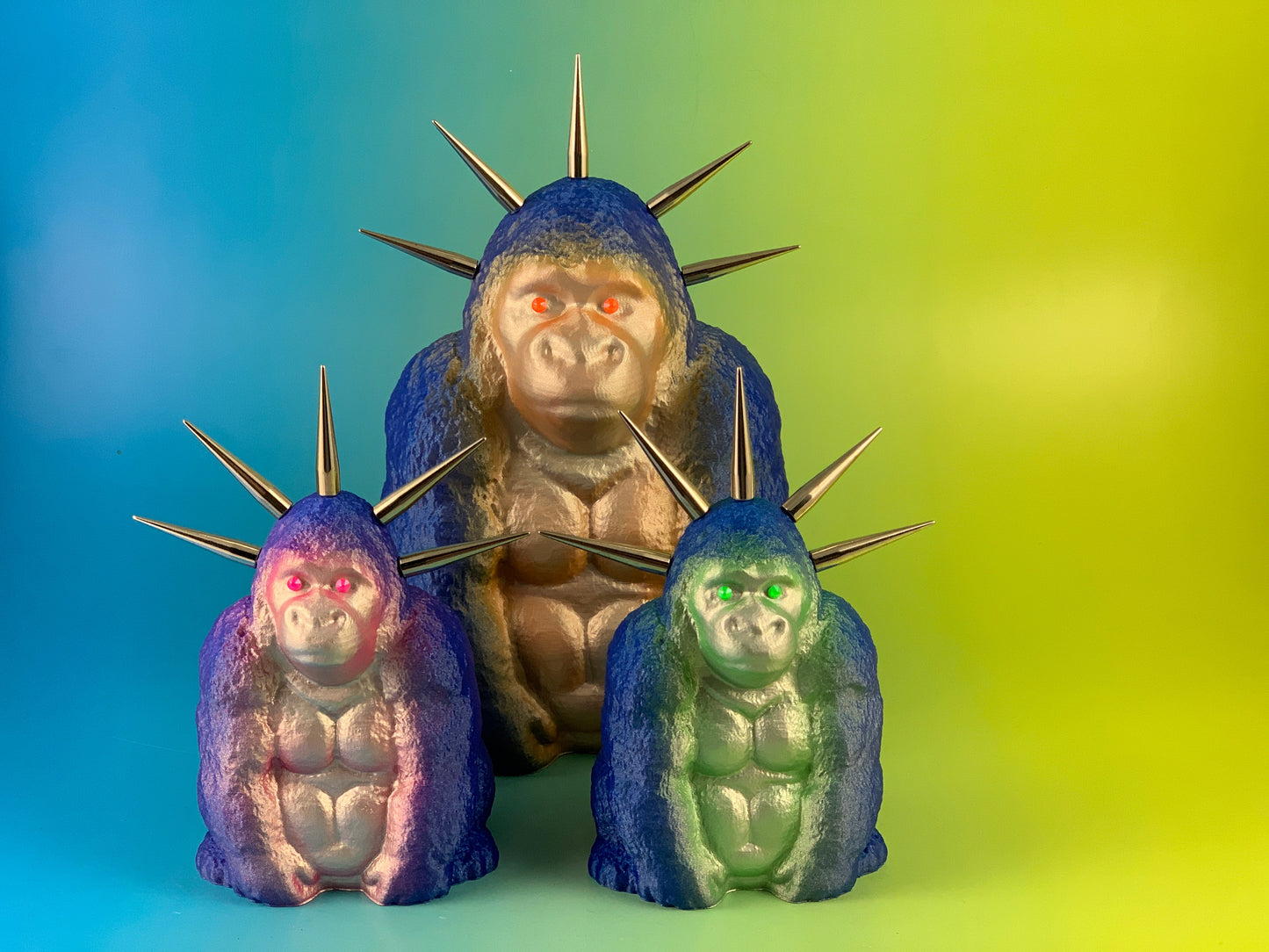 Sitting Apes: Blue Glitter and Silver Fluorescents  