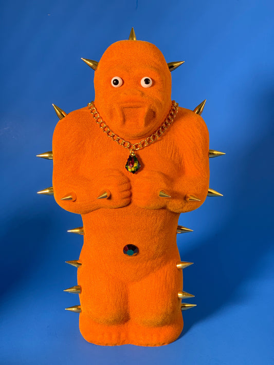 Orange Flocked Ape with Gold Spikes and Fancy Necklace