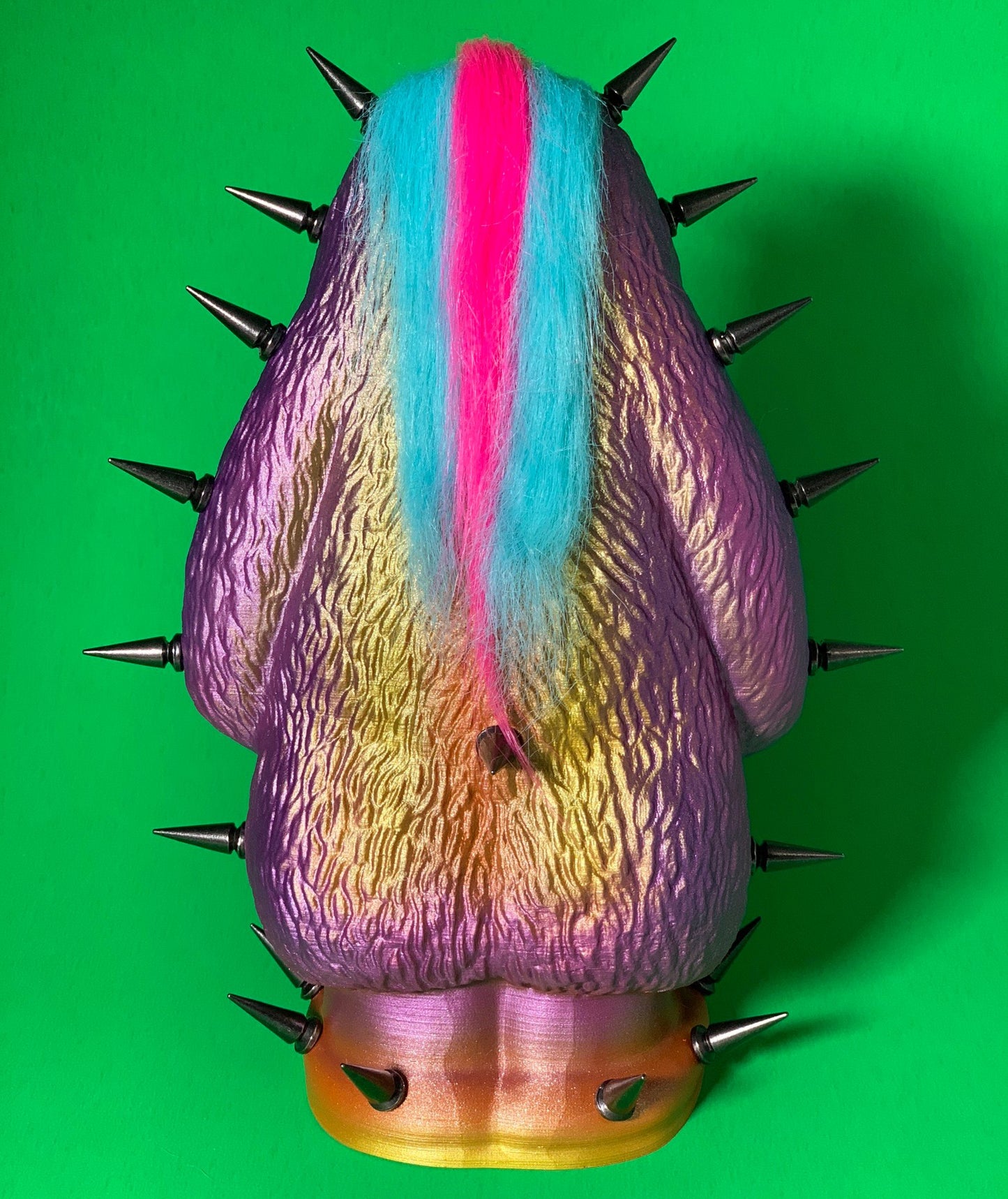 Monster: Purple, Pink and Orange with Black Spikes and Multi-Colored Hair 