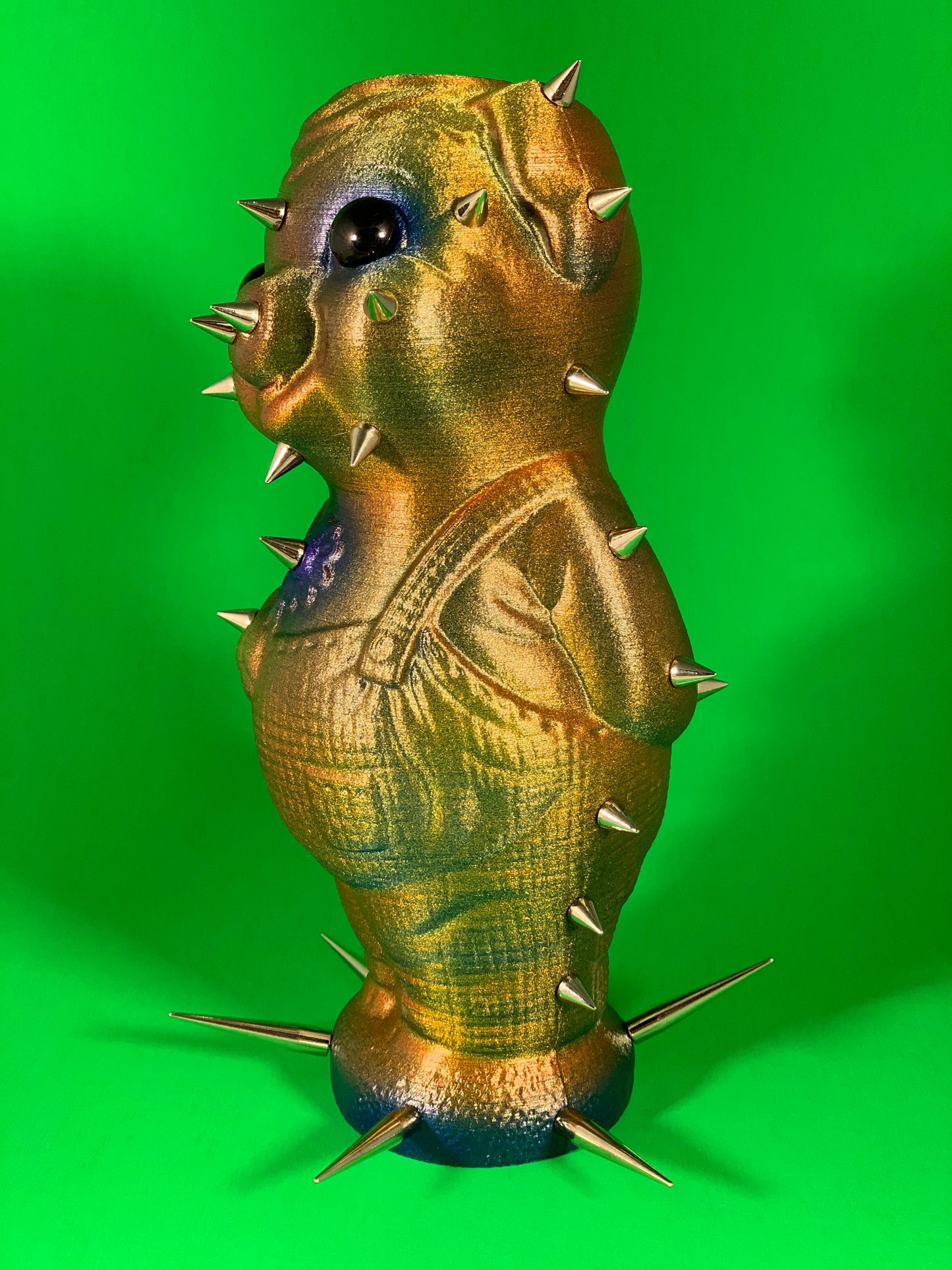 Iridescent Pig with Spikes and Big, Black Eyes  